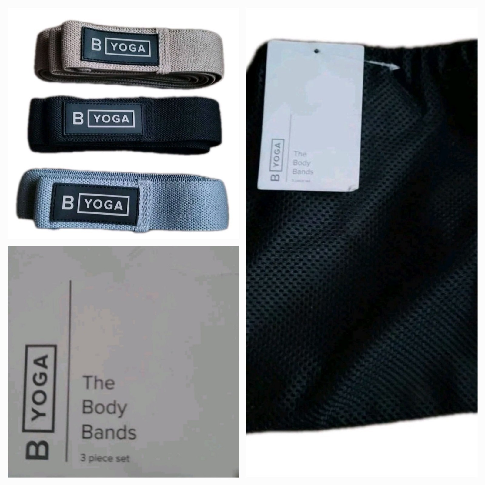 B Yoga Resistance Bands Set of 3 NEW Light Medium Heavy w/ Carry Bag Fitness