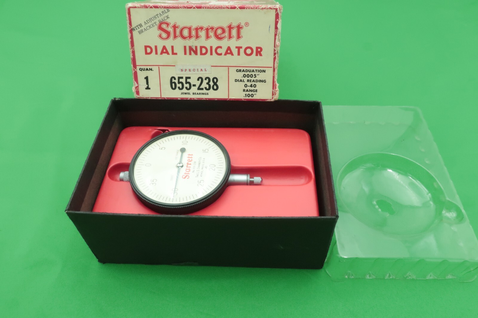 Starrett 655-238 Dial Indicator .0005" 0-40 .100" Range No Etchings Excellent
