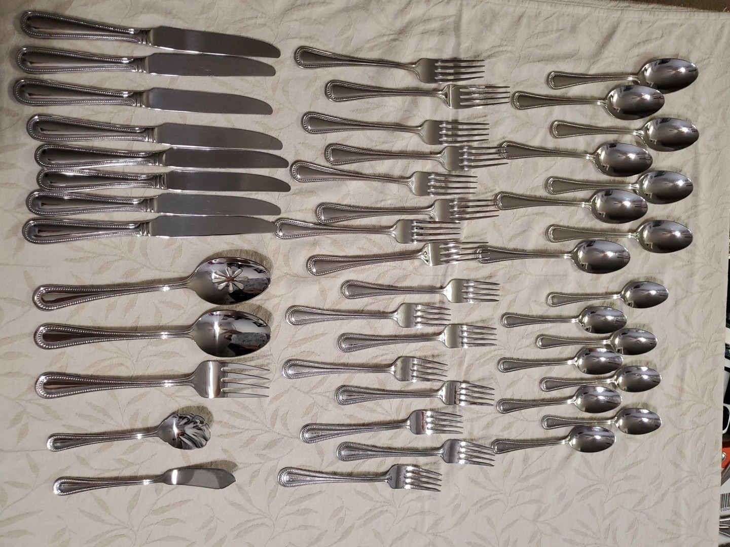 Towle Beaded Antique Stainless 18/10 Flatware 45 Pcs Set For 8 + Hostess