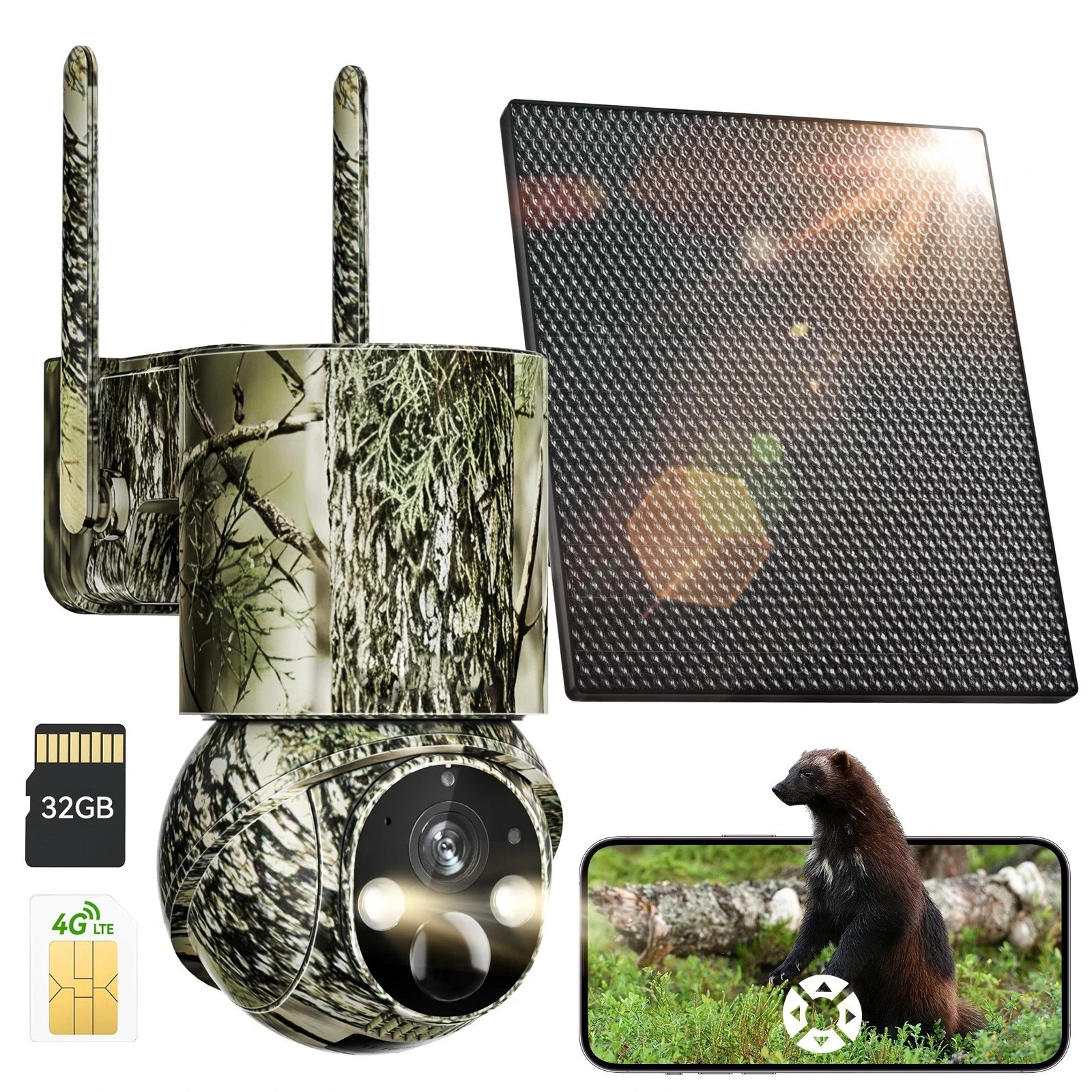 4G LTE Trail Camera Hunting Solar Powered Cellular Security Cam SIM Card 64G