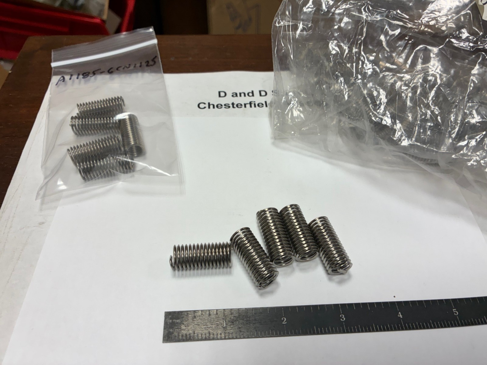 Lot of 5 Heli-Coil A1185-6CN1125, Helical Inserts, 304SS, 3/8-16, Tanged, USA
