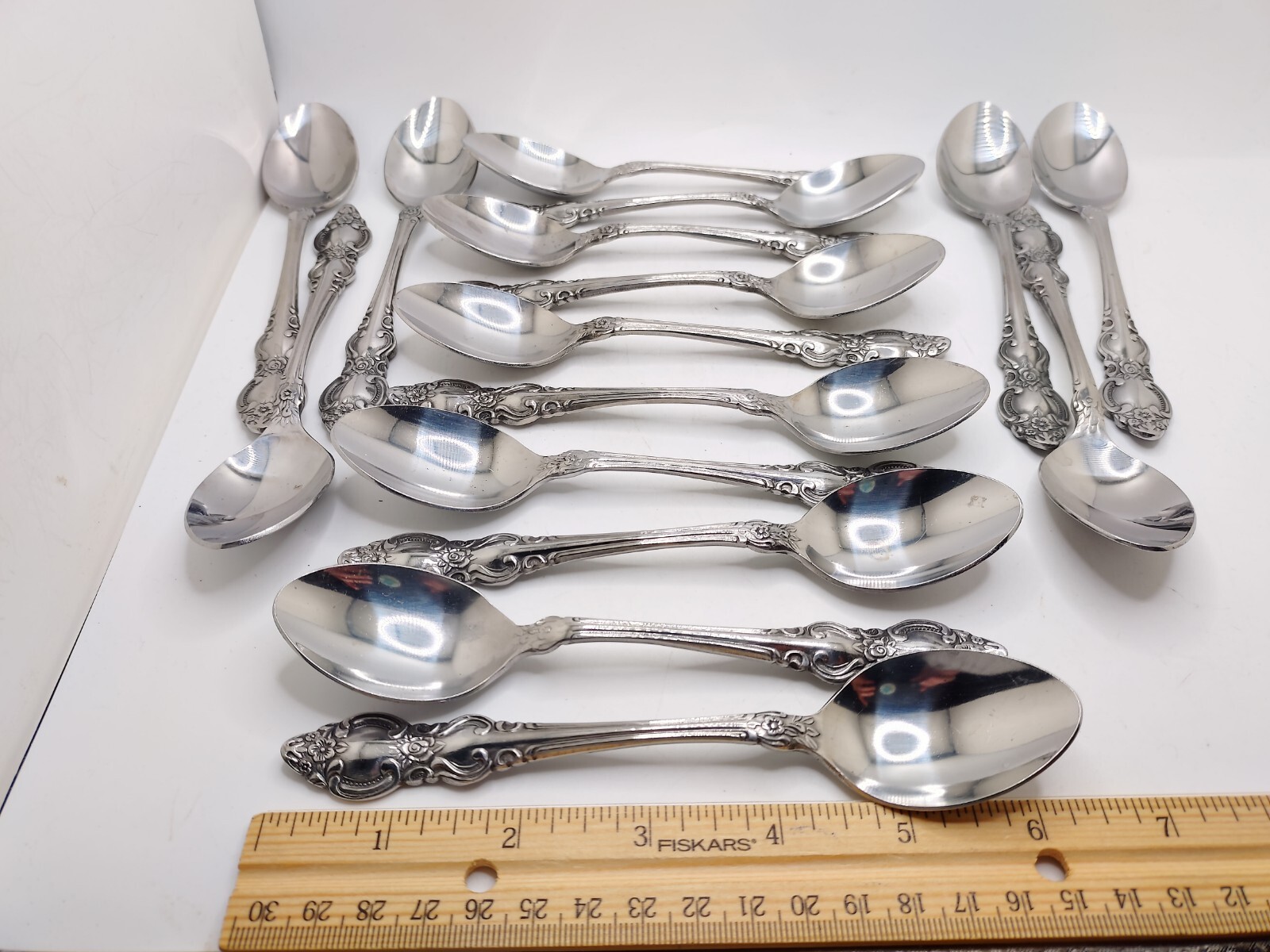 Vtg Stainless Steel Floral Scroll Edge Flatware Set Dillards Korea Retired 50pc