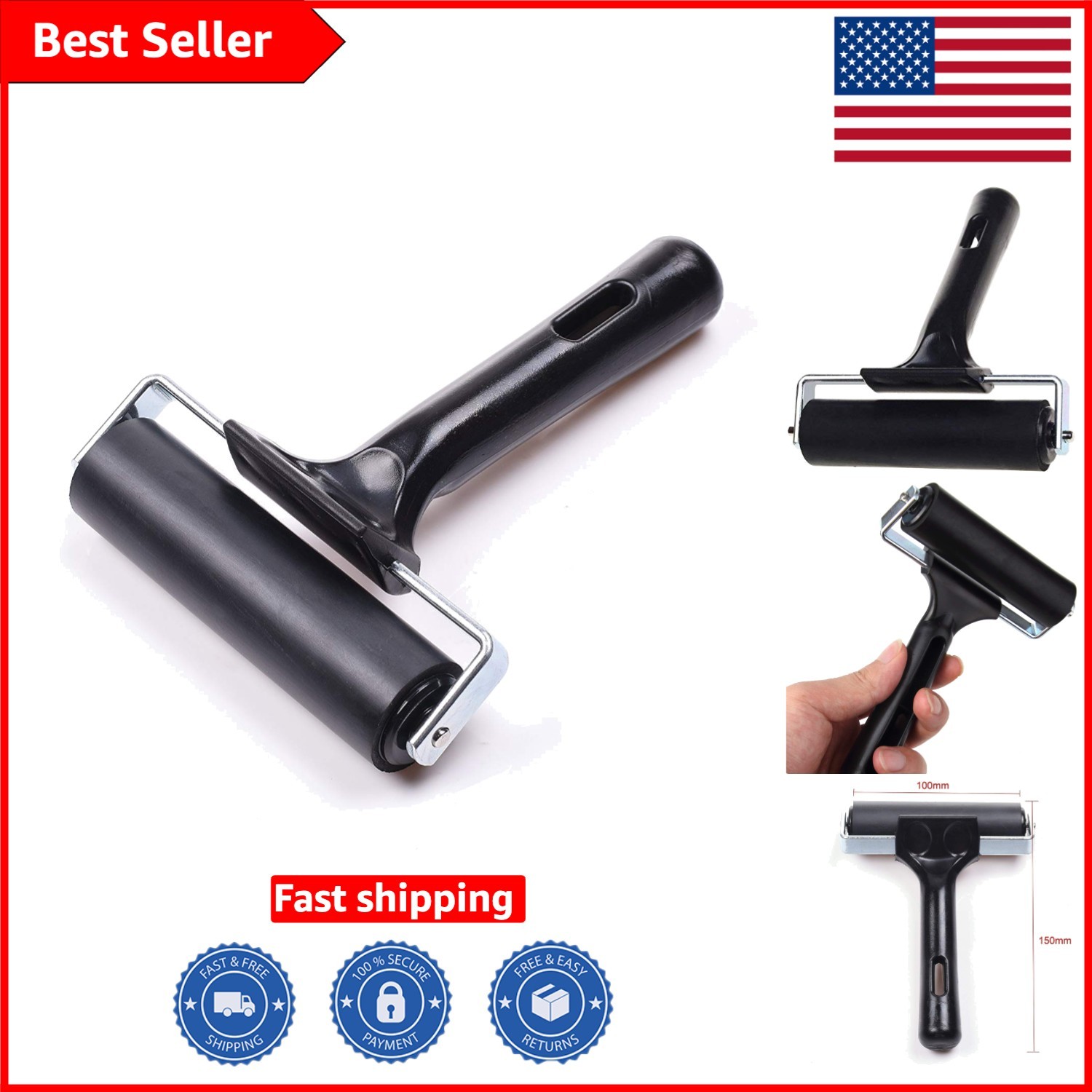 Versatile 4-Inch Rubber Roller for Smooth Painting and Printmaking Experiences