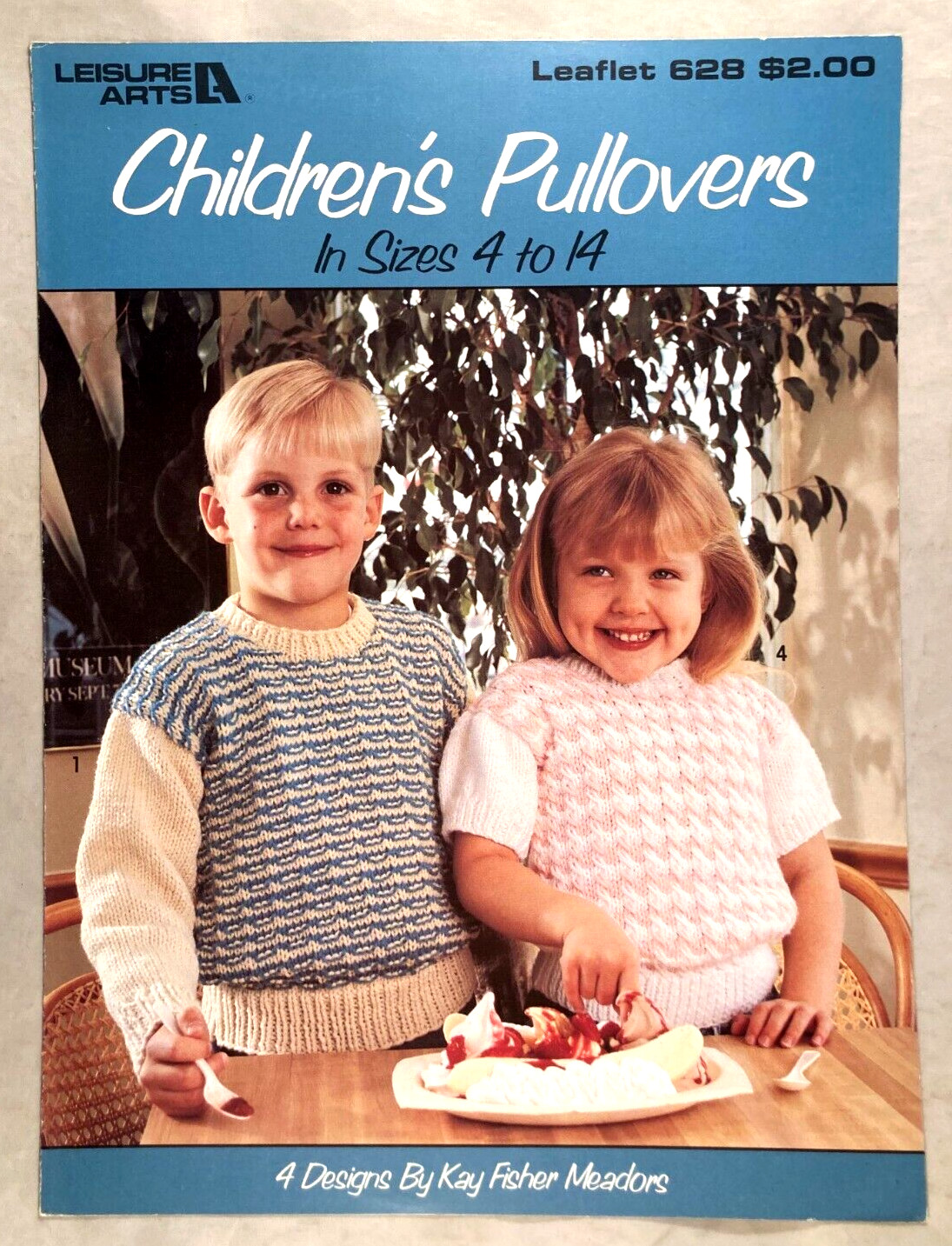 Children's Pullovers In Sizes 4 to 14 - Leisure Arts 628 - 4 Knit Patterns