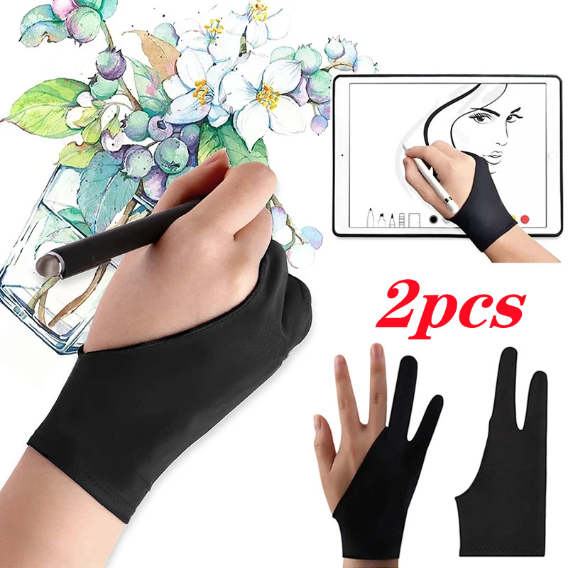 2x Black Two Finger Anti-fouling Glove For Artist Drawing/Pen Graphic Tablet Pad