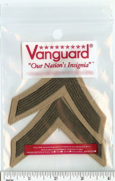 USMC Private First Class PFC Marines E2 Chevrons PATCH pair! green/tan for Khaki