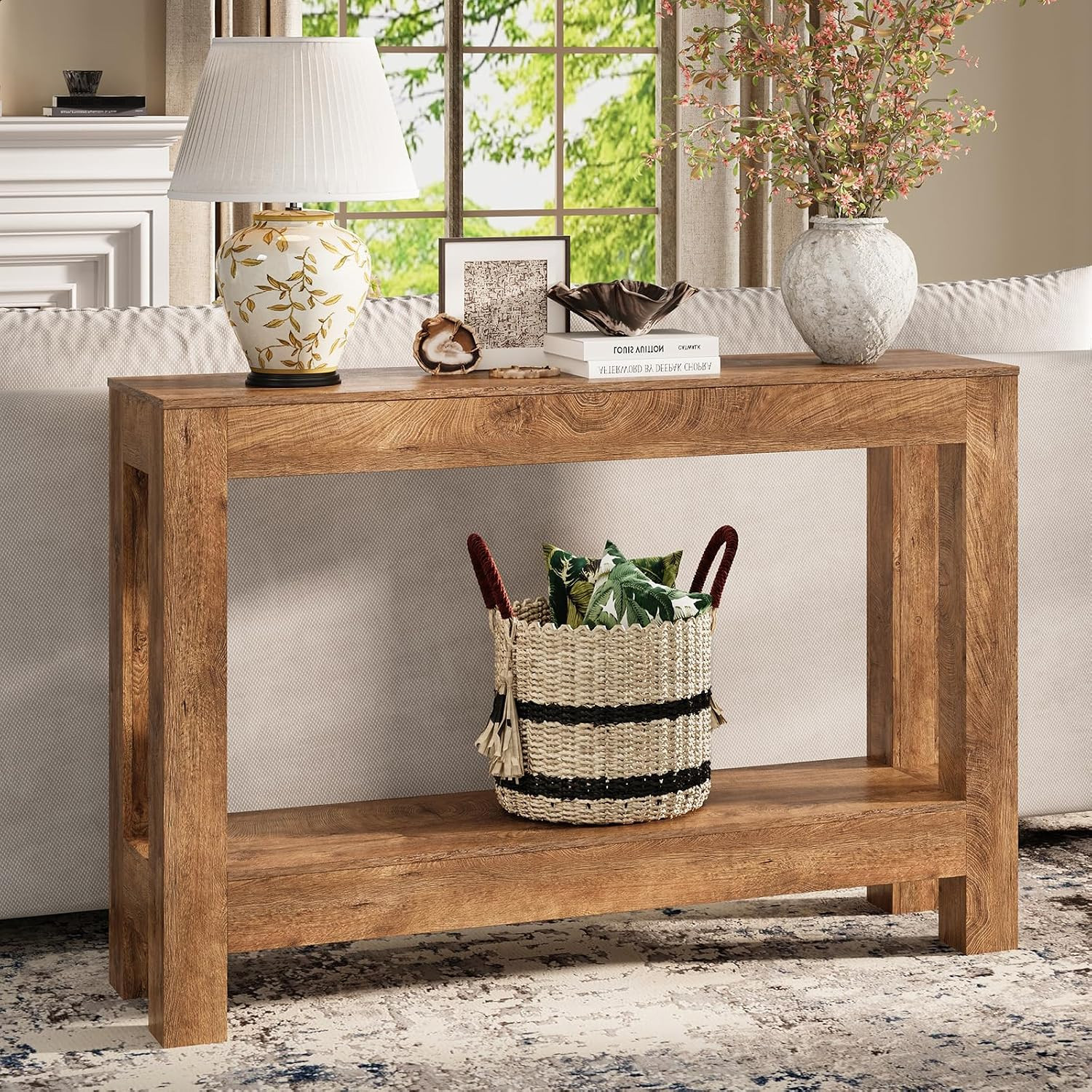 Farmhouse Console Table, 47 Inches Entryway Console Table, Wooden Rectangular So