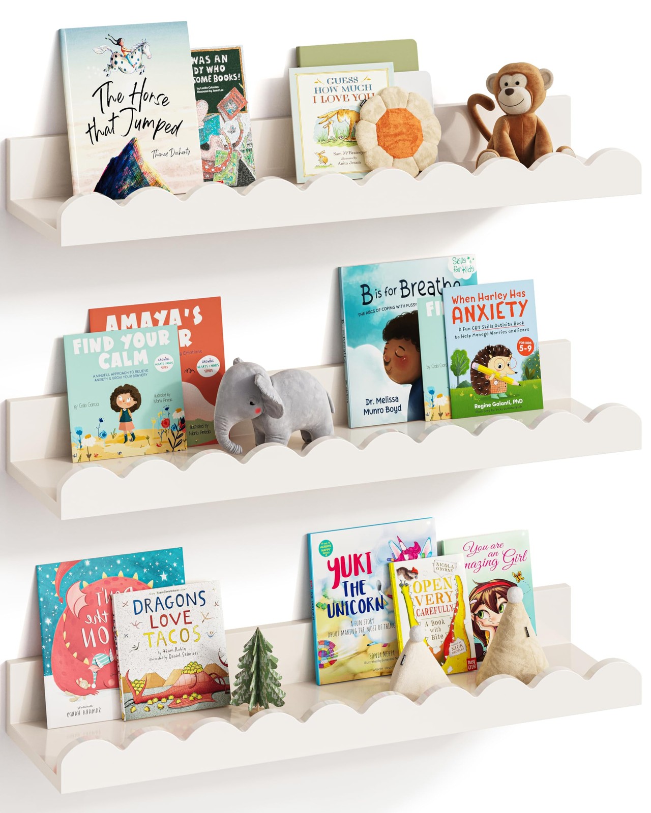 Nursery Book Shelves, Set of 3, Nursery Decor for Baby and , Scalloped Shelve...