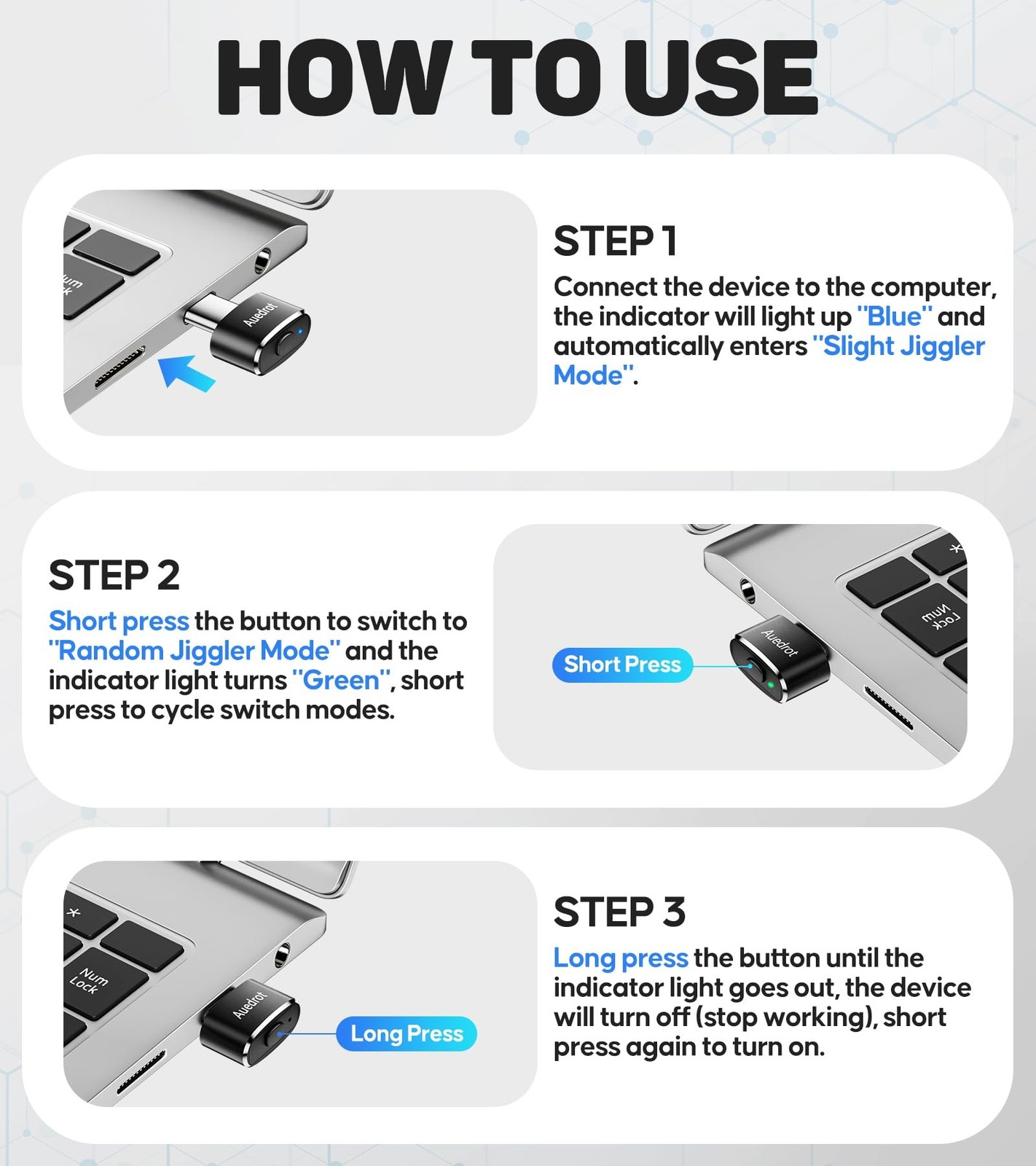 AUEDROT Mouse Jiggler Undetectable USB-C Mouse Mover with Switch Button, Auto...