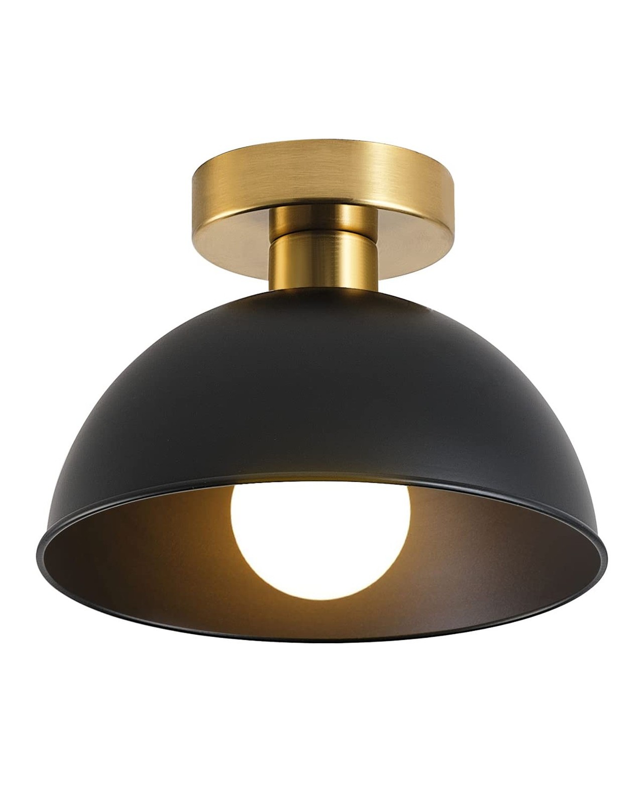 Industrial Semi Flush Mount Ceiling Light with Gold Plate and Matte Black Sha...