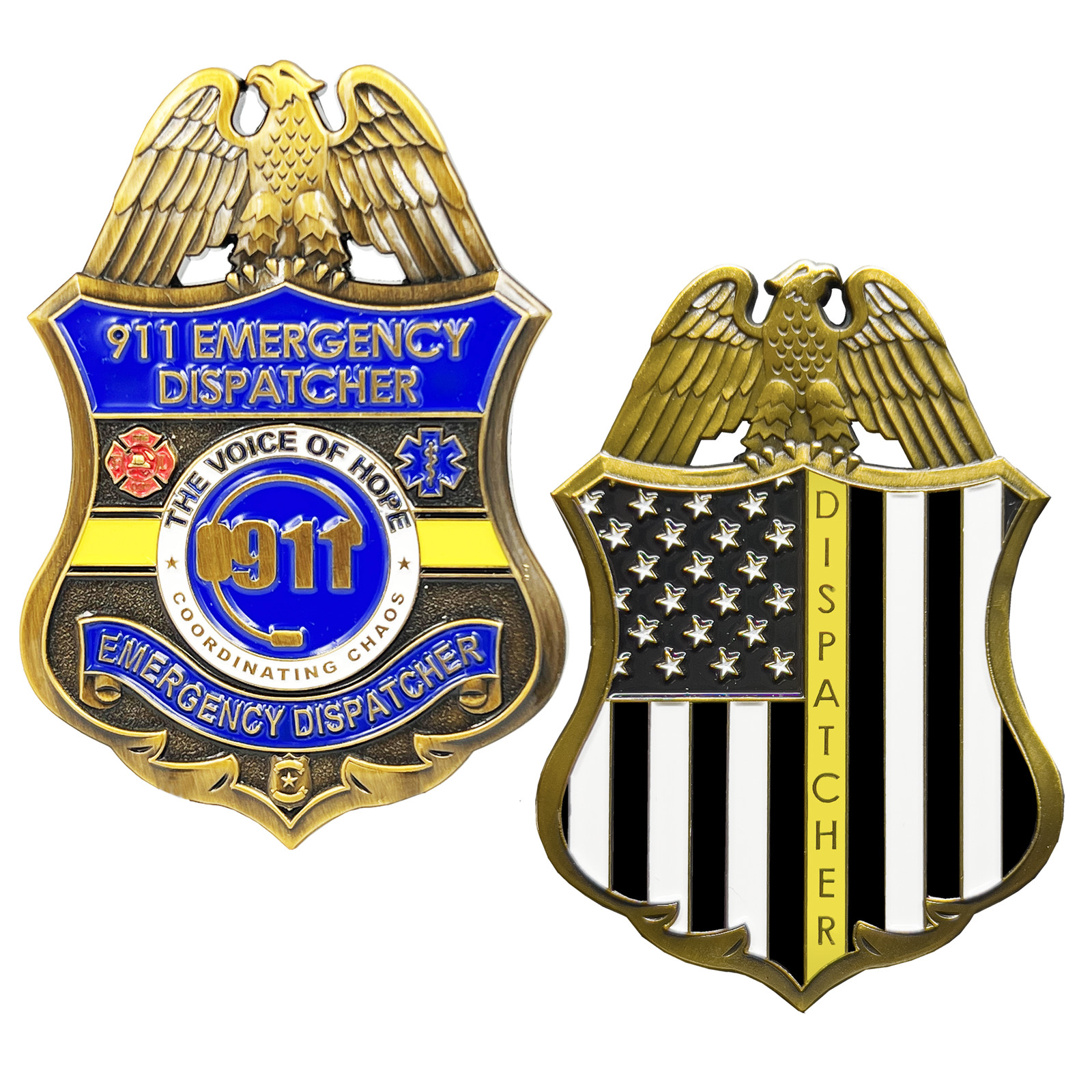 GL8-001 911 Emergency Dispatcher Fire Police EMT thin gold line Challenge Coin