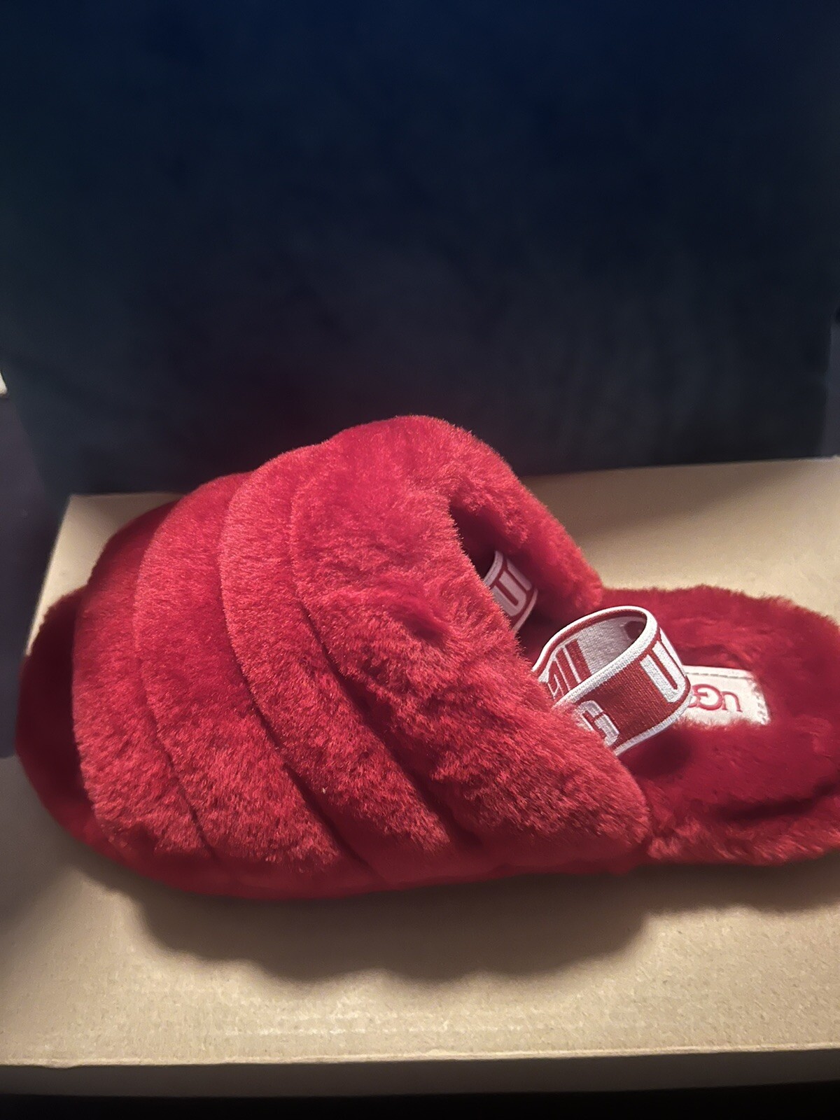 Uggs Red Fluffy Yeah Slides (size 6)