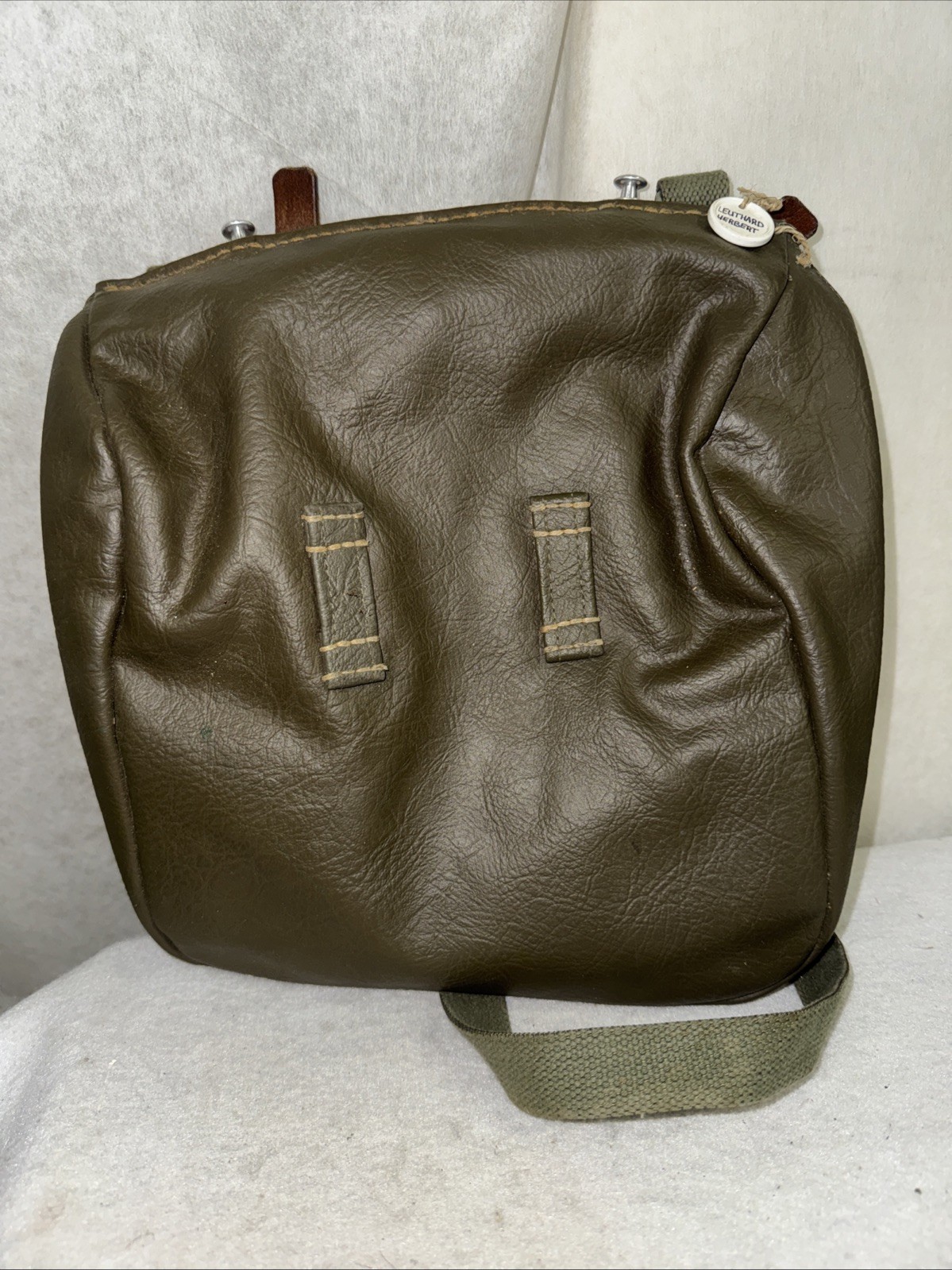 Vintage 1970s Swiss Army Bread Bag Canvas Leather Strap Military Crossbody