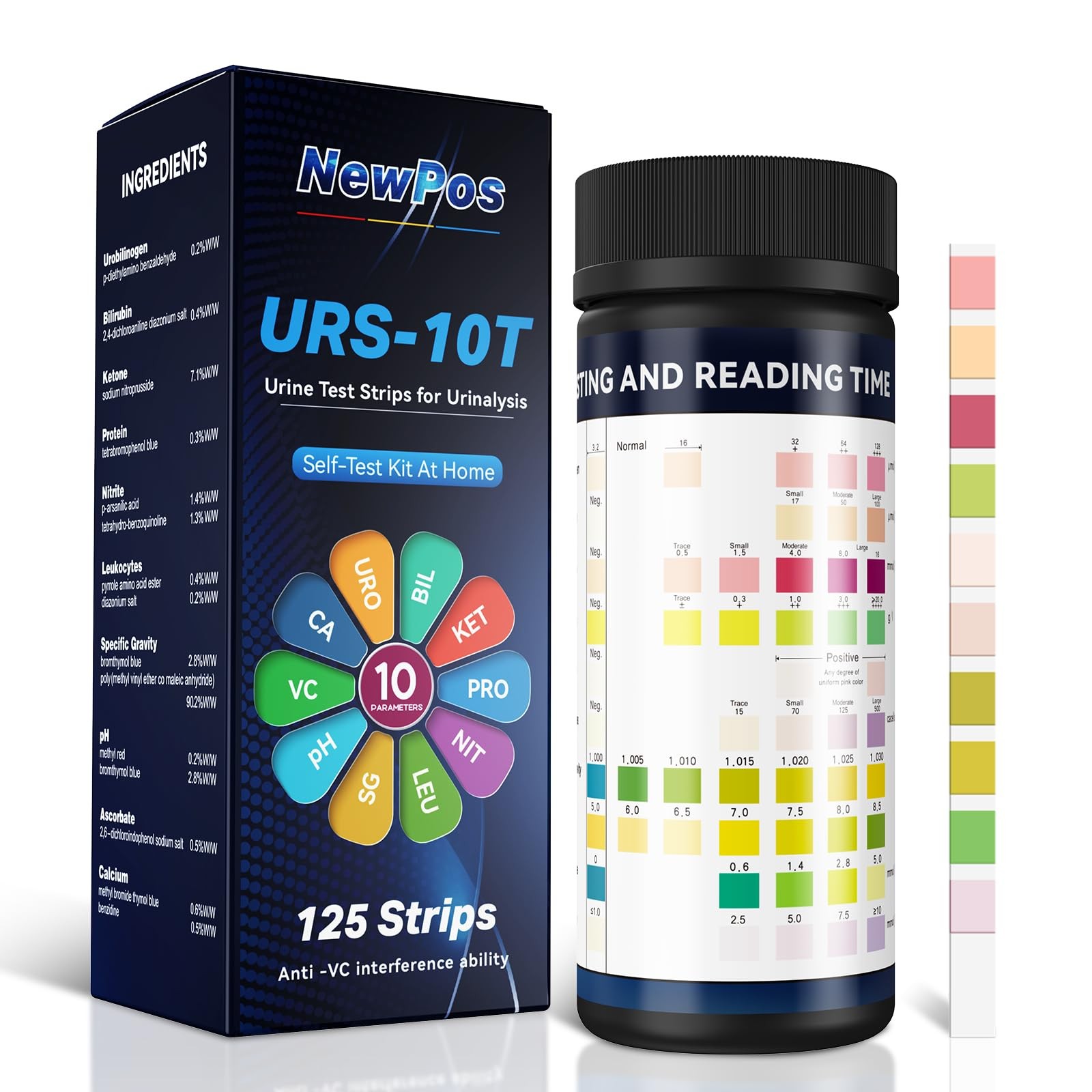 10-in-1 Urine Test Strips for UTI, pH, Protein, Kidney & Liver Function