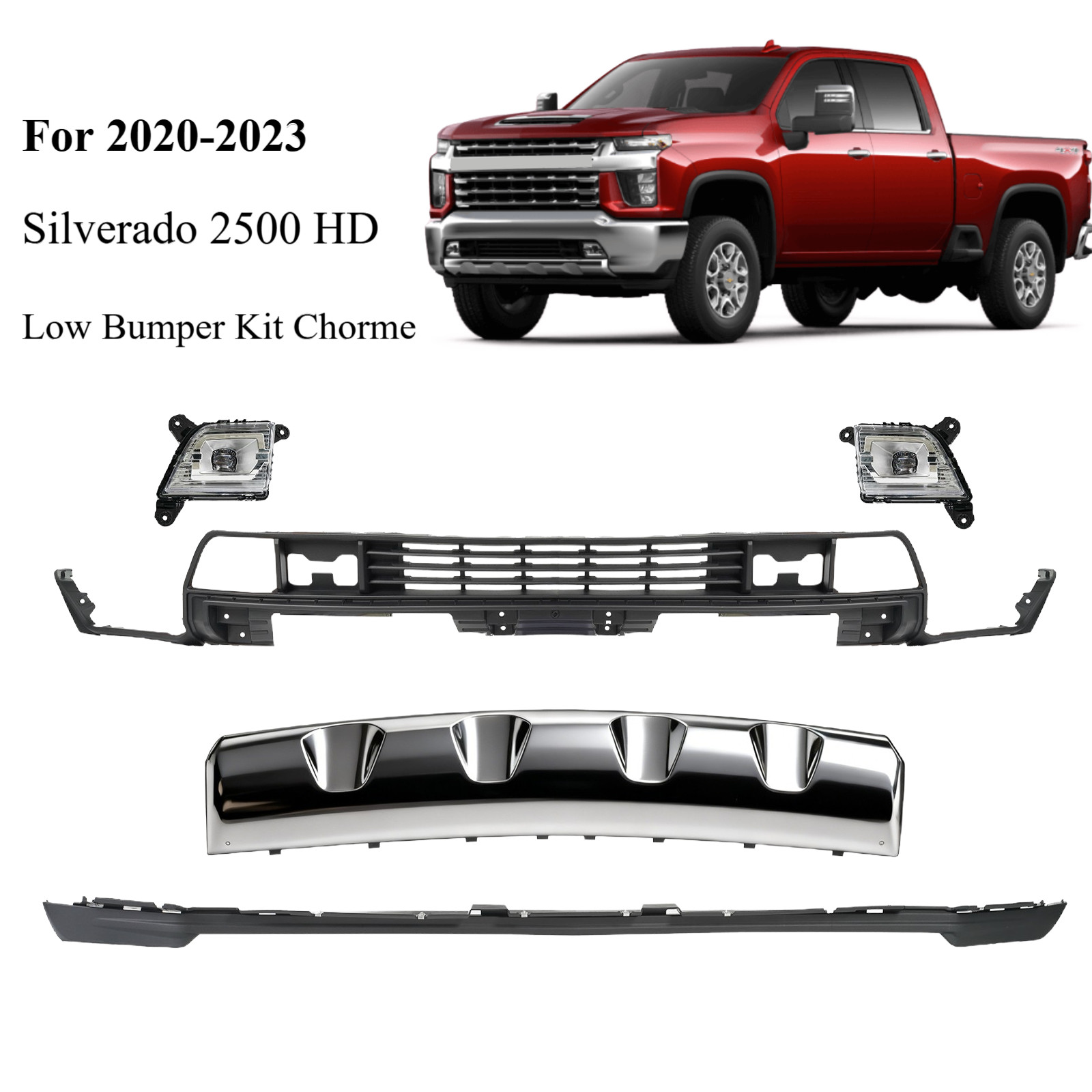 For 2020-2023 Chevy Silverado 2500 HD 3500HD Front Lower Bumper Cover Kit Chrome