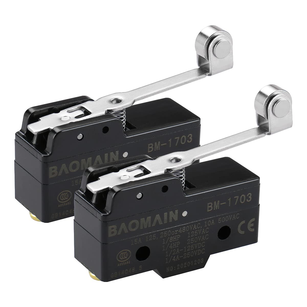 Baomain Micro Switch BM-1703 (TM-1703) Long Hinge Roller Lever AC 380V Black