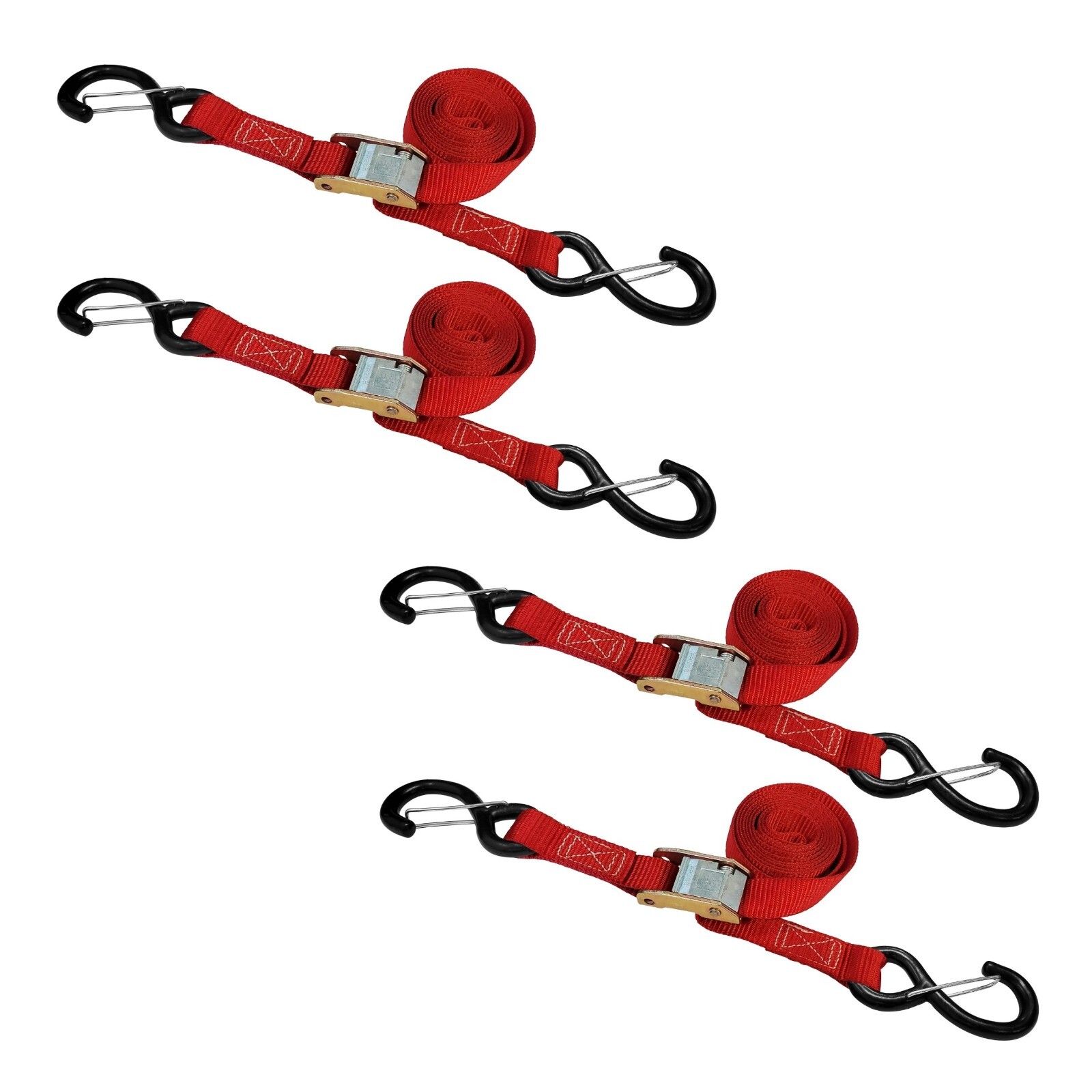 4 Pack 1" x 6' Cam Buckle Tie Down Strap w/ S Hook For Boat Motorcycle Bike