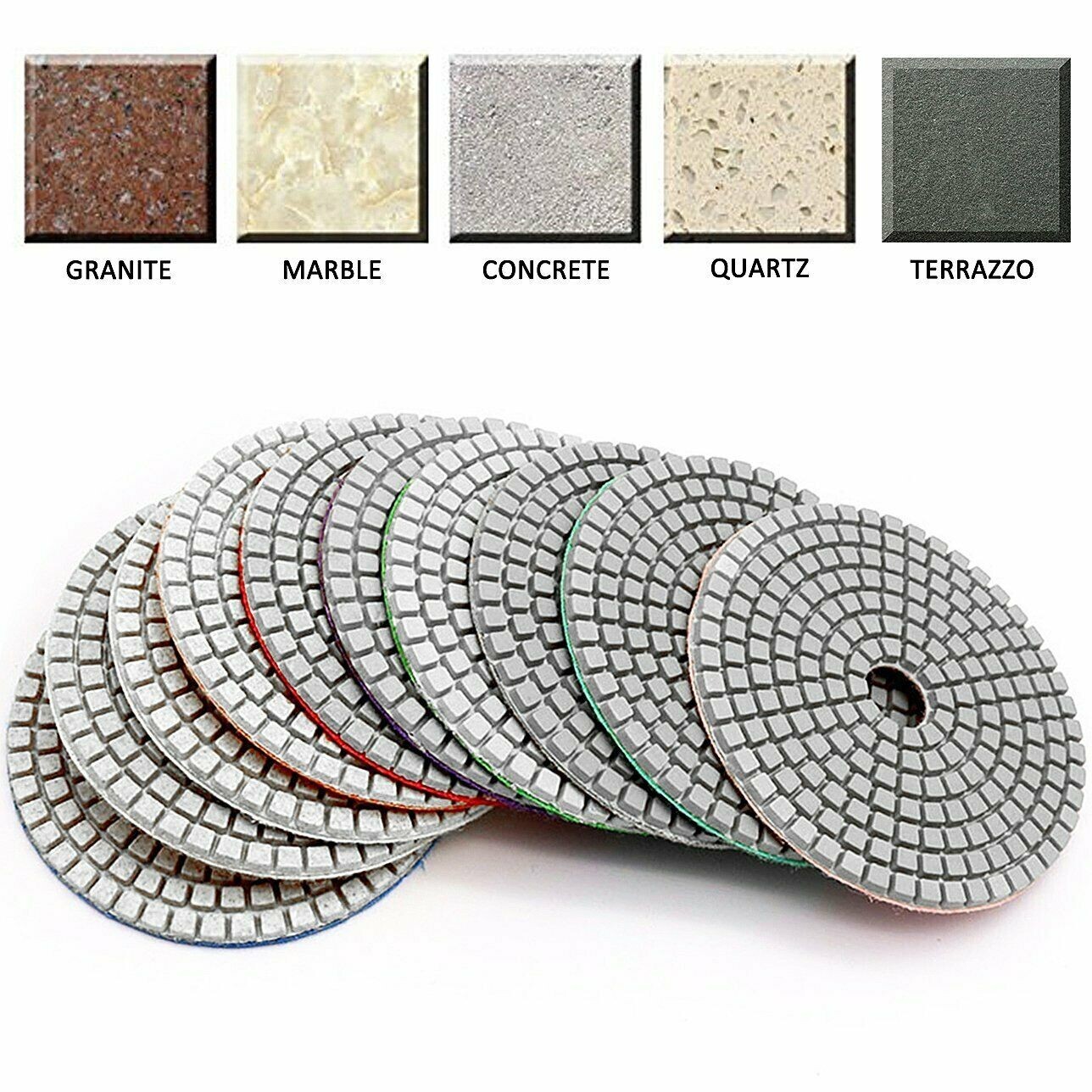 16pcs Diamond Polishing Pads 4in Wet/Dry for Granite Concrete Marble Grinding