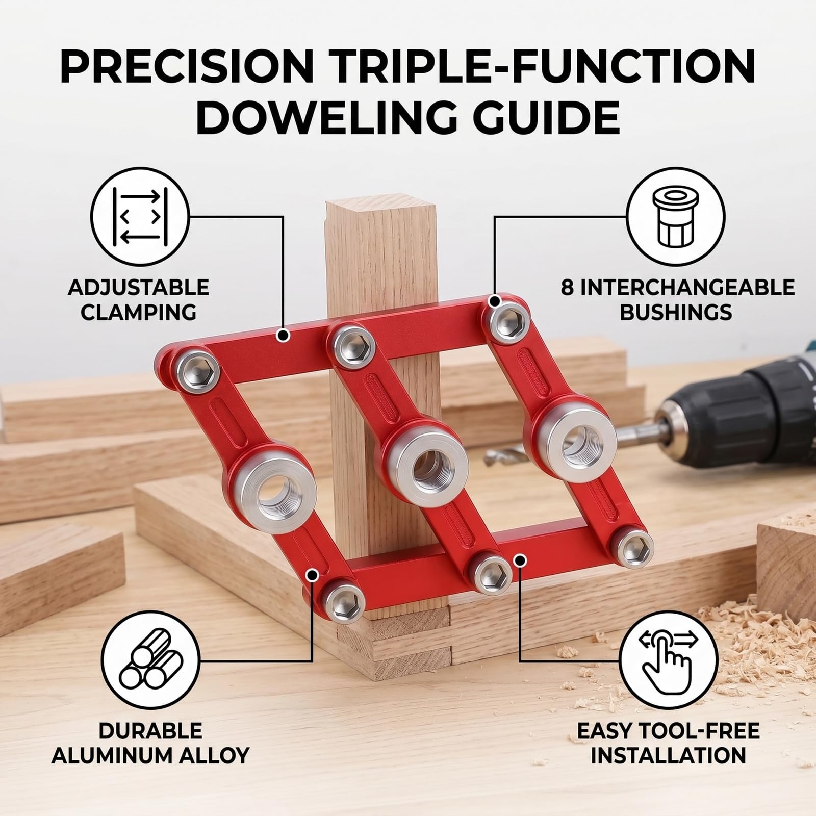 Self Centering Dowel Jig Drill Guide for Woodworking Adjustable Hole Locator ...