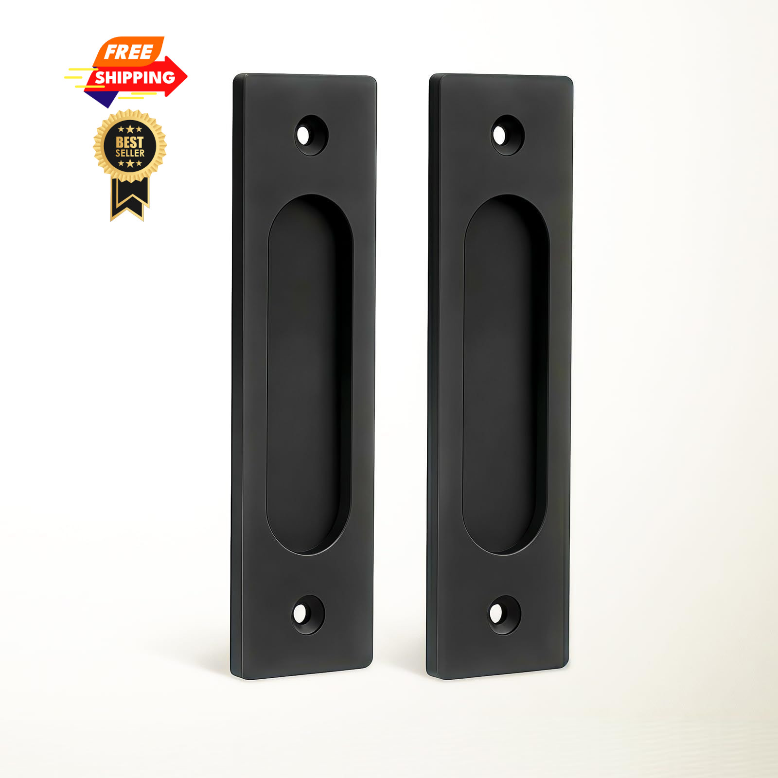 Elfthloo 2 Pack 5.8” Sliding Barn Door Handles 2 PCS-No Grooving, Matte Black