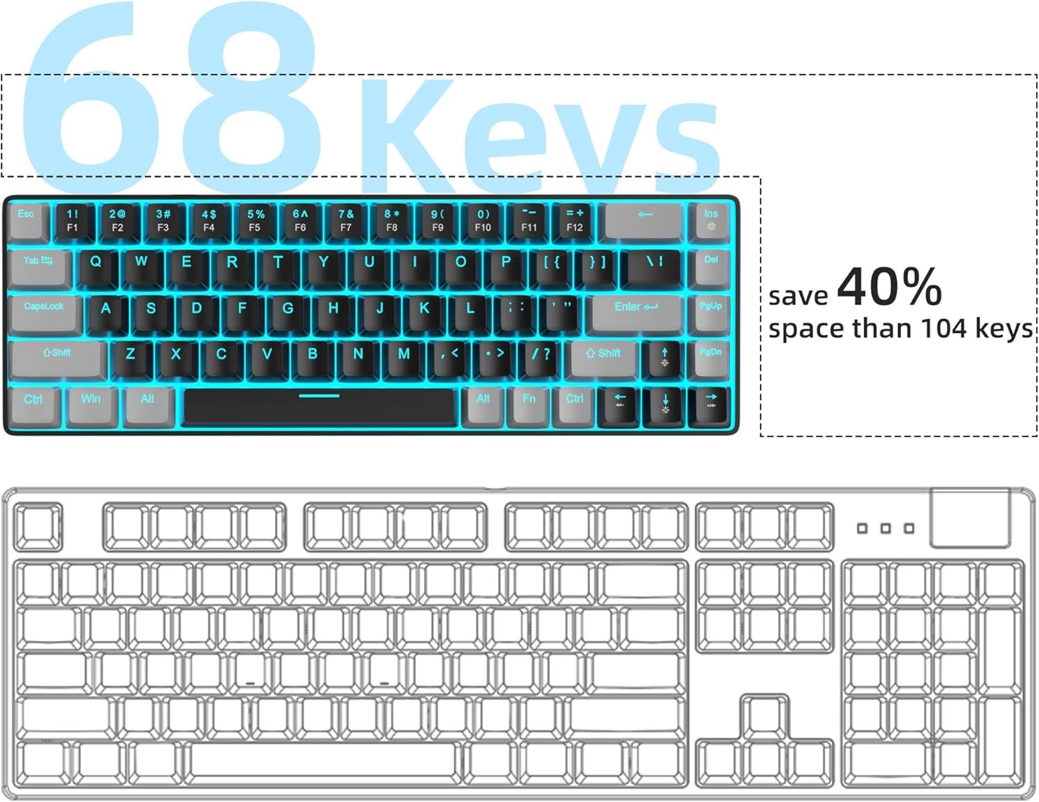 Space-Saving 68 Keys Mechanical Gaming Keyboard with USB Connectivity - MK-Box