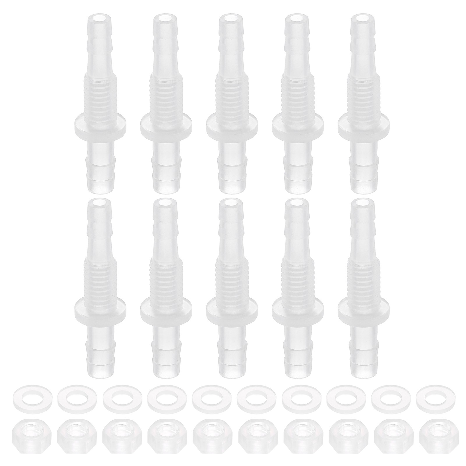 10Pcs Hose Barb Fitting 3/16" x 1/4" Adapter Union with M8 Nut and Washer