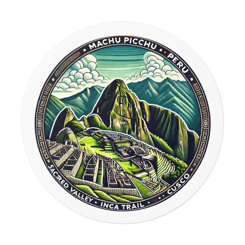 Machu Picchu Round Sticker – Vintage Travel Decor & Adventure Gift Idea
