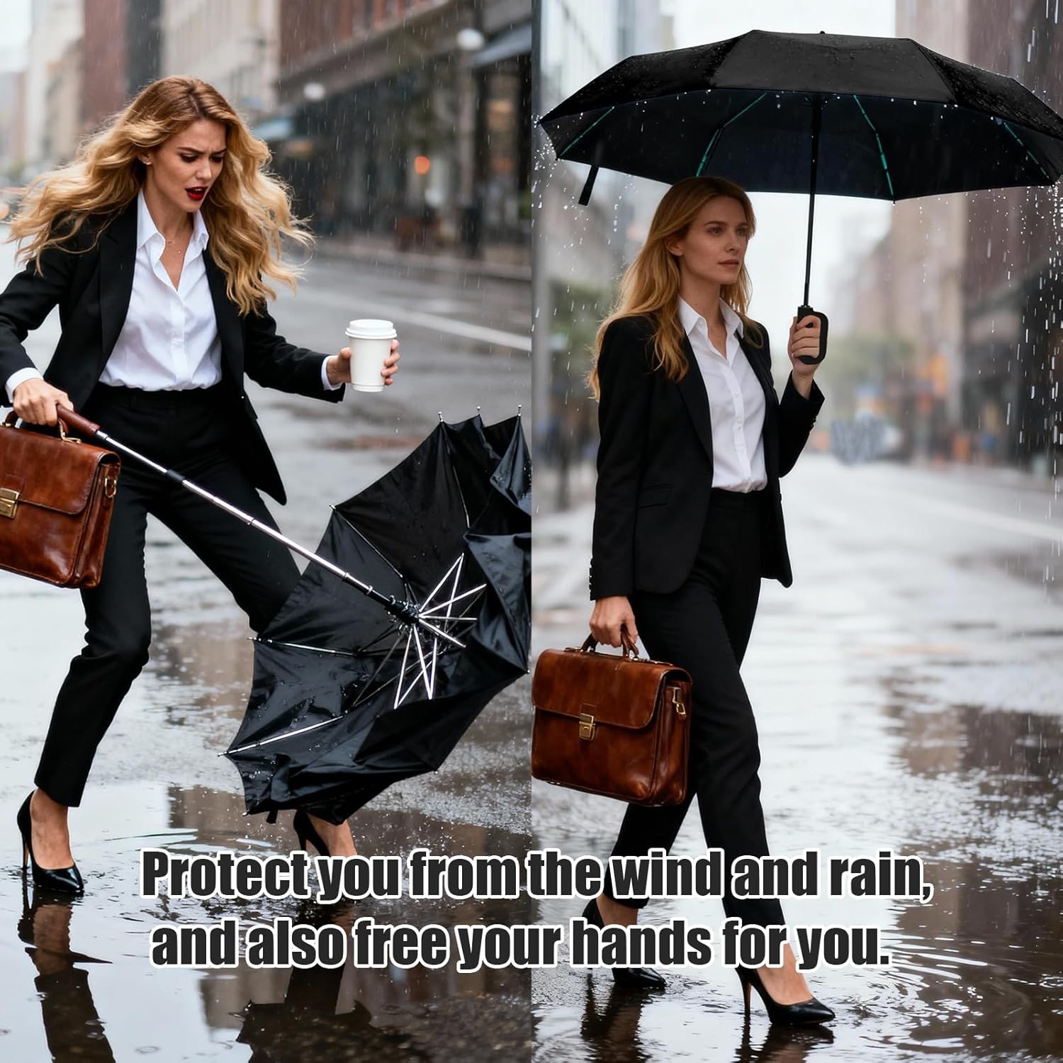 Compact Automatic Folding Travel Umbrella-Windproof Rainproof, PF50+ Sun Protect