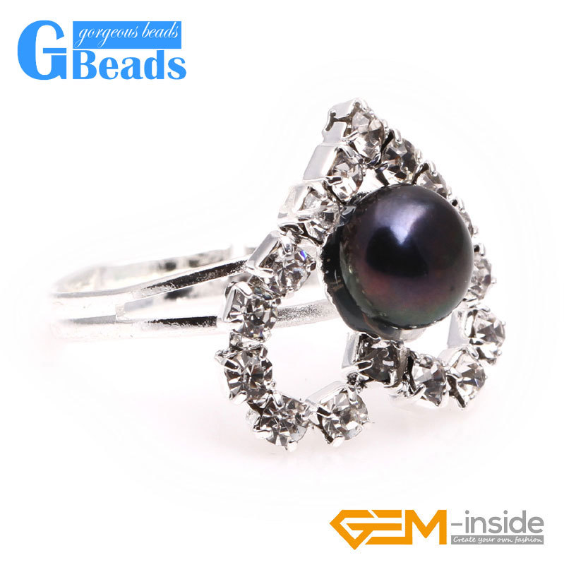 Fashion Jewelry Charm Beads Heart Silver Plated Pearl Ring Sent at Random 7-8mm