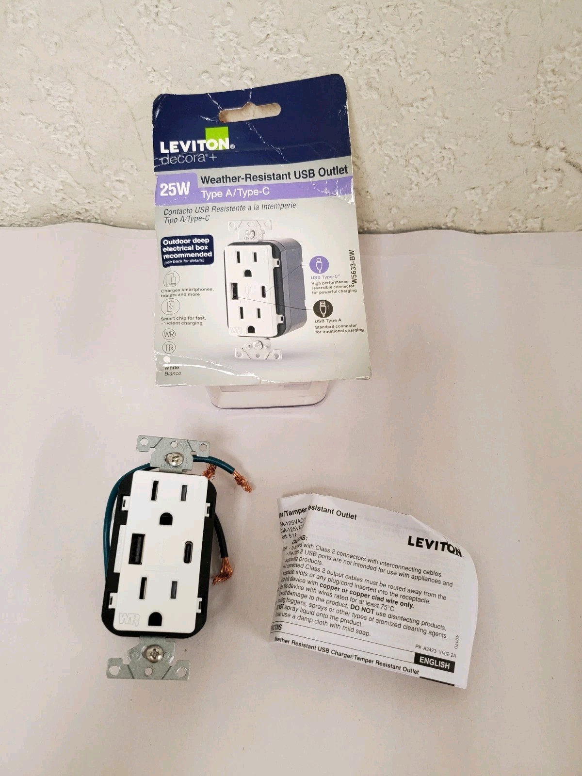 Leviton 15 Amp Weather-Resistant USB Duplex Outlet Type A & Type C Ports