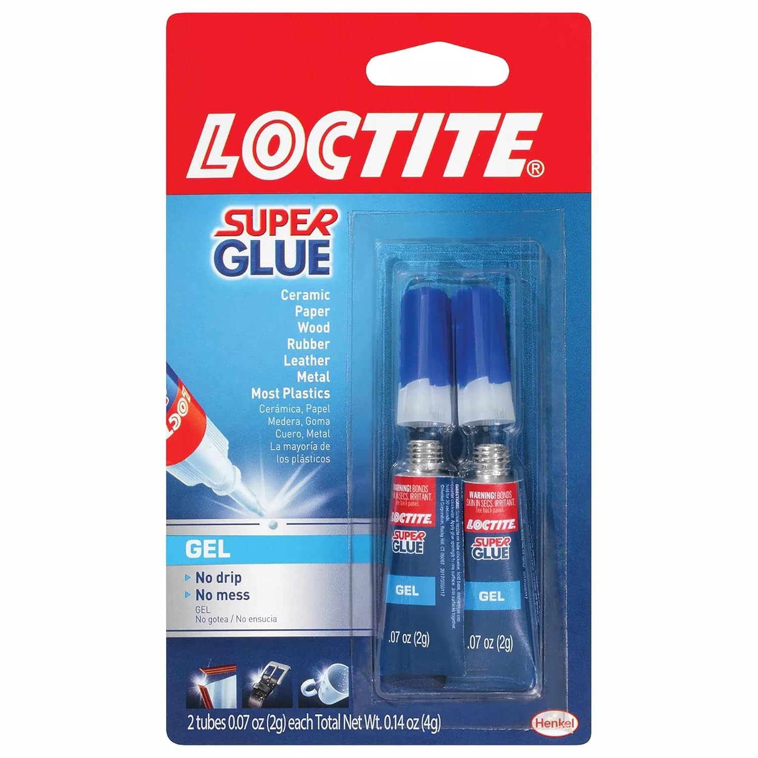 Loctite Super Glue Gel, Clear, 0.07 fl oz Tube, 2 Pack