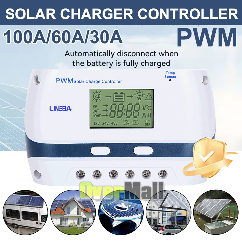 100A 60A PWM Solar Charge Controller LCD Display Battery Intelligent Regulator