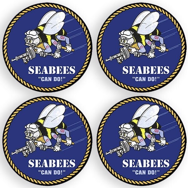 1.5 inch 4 Pack: Small Round Seabees Logo Sticker (can do us Engineer) Navy Lic.
