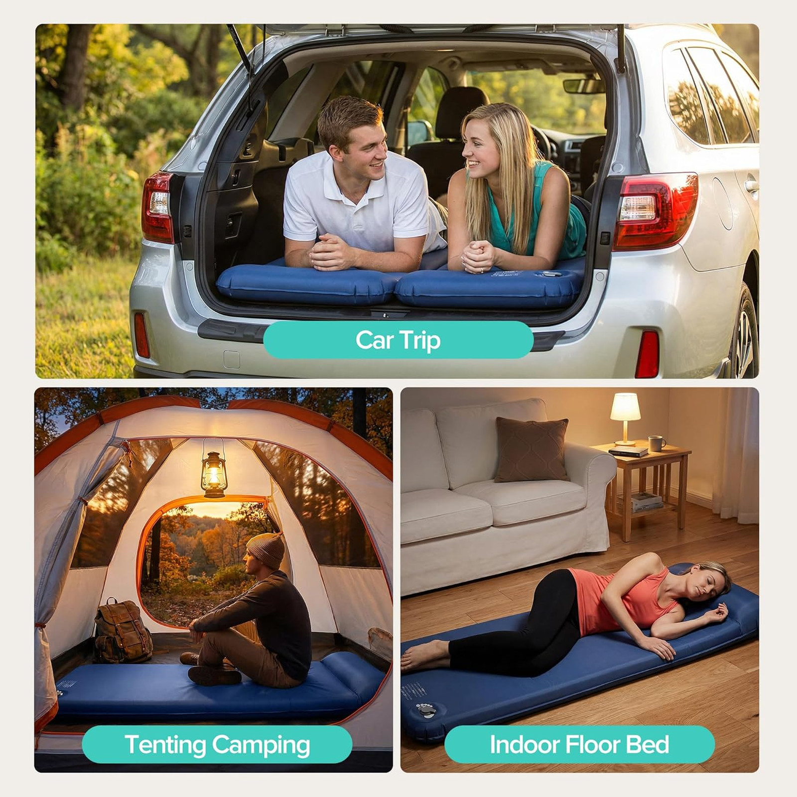 Self Inflating Sleeping Pad for Camping, 3 Inch Thick Memory Foam Sleeping Pad