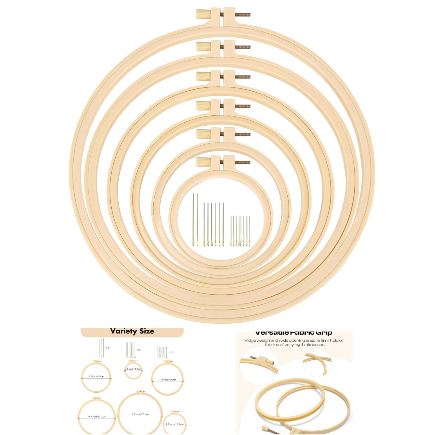 Embroidery Hoop Collection: 6 Hoops from 3 to 10 Inches for Crafting