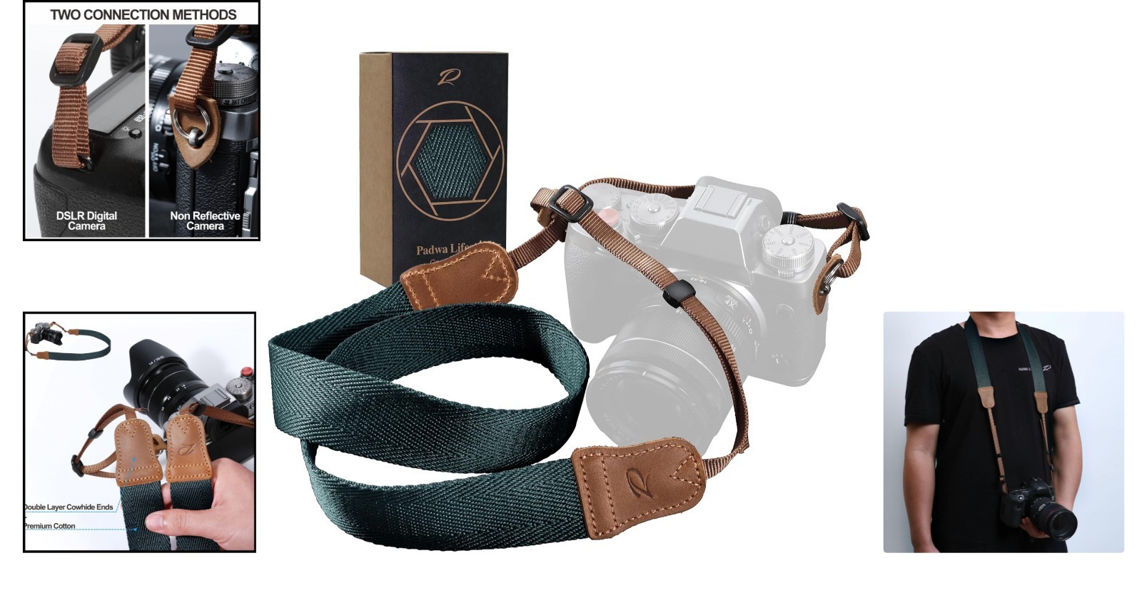 Comfortable Adjustable Photographer's Camera Strap - Dark Blue Green Retro Style