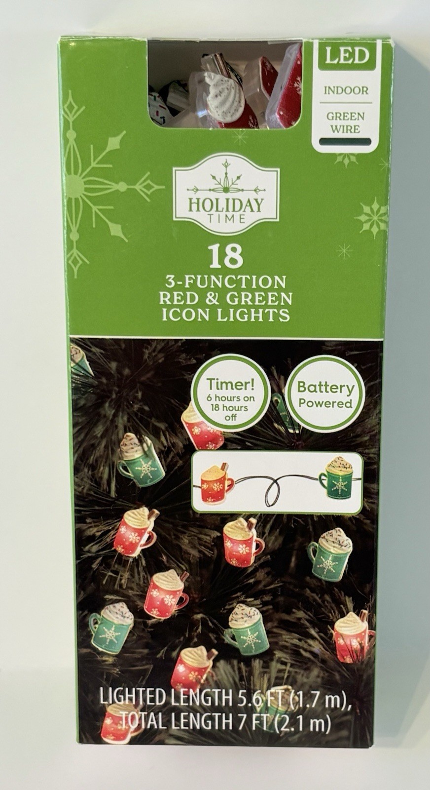 Holiday Time 18-Count Lights Battery-Operated LED 3-Function Cocoa Mug Icon NIB
