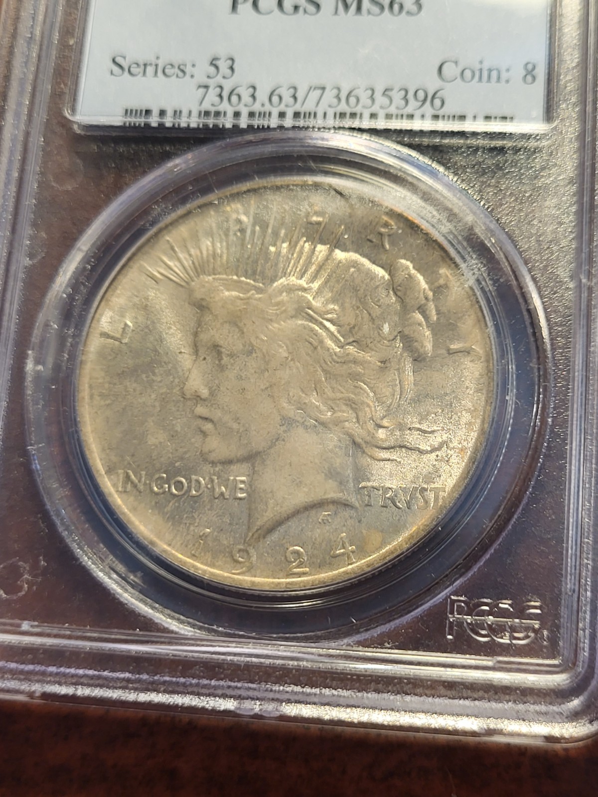 1924 Peace Silver Dollar, PCGS MS63, Philadelphia     inv05    g247