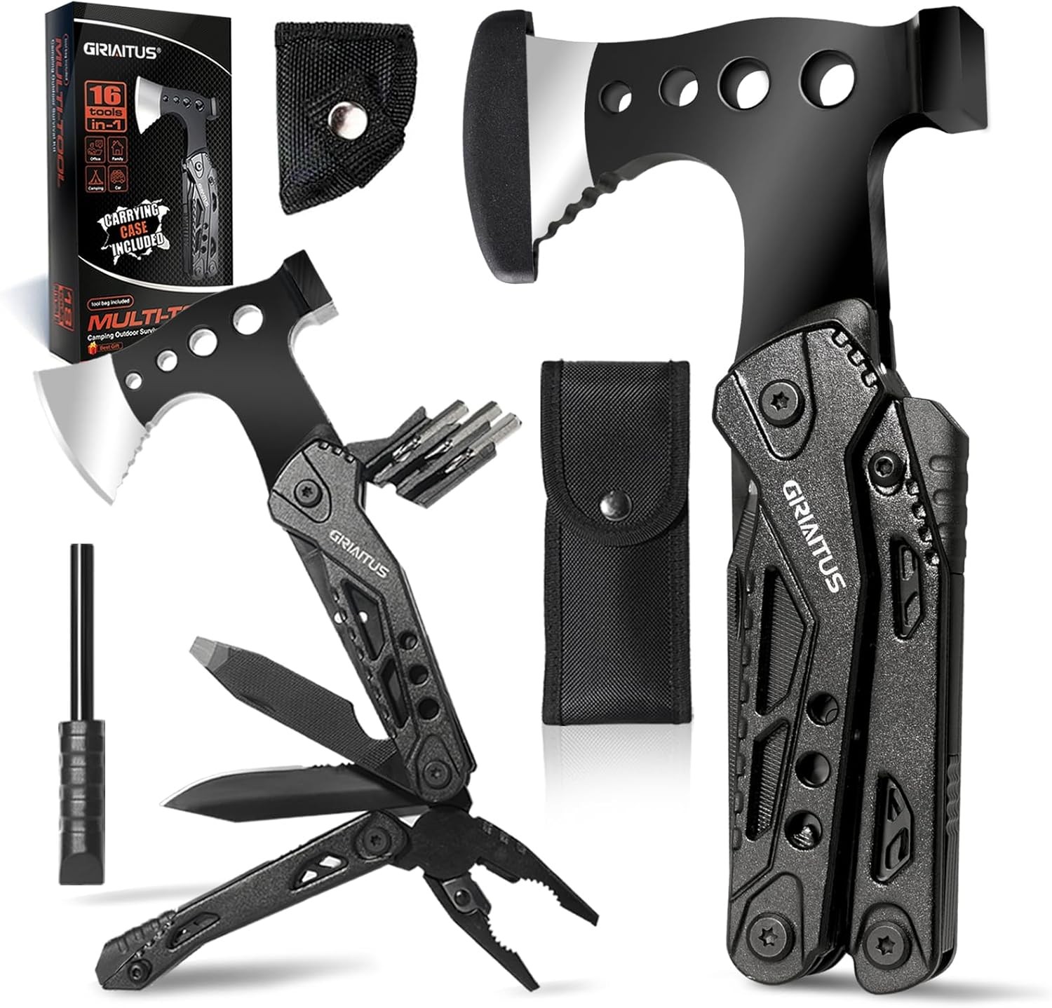 16 in 1 Multitool Camping Gear Axe Saw Pliers Hammer for Men Dad Gift