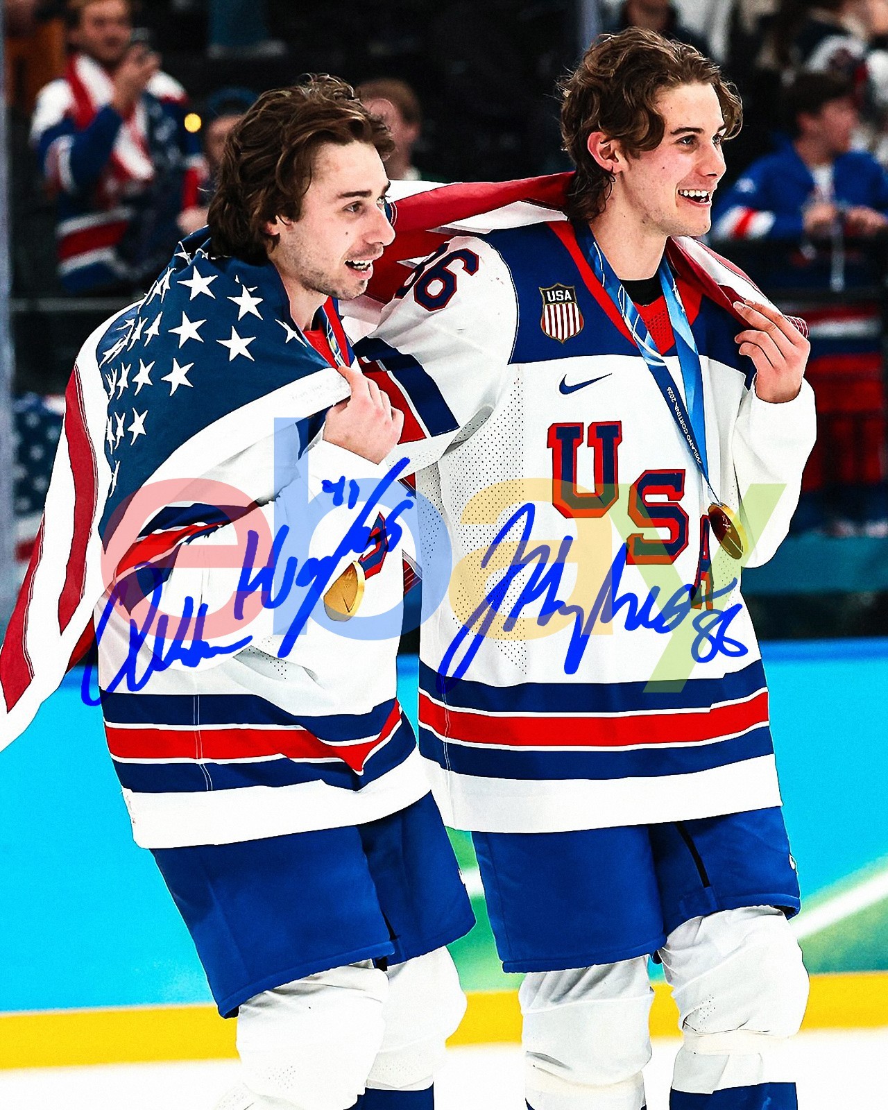 Jack Hughes Quinn Hughes 2026 Olympic Champion Gold Auto 8x10 NHL Photo REPRINT