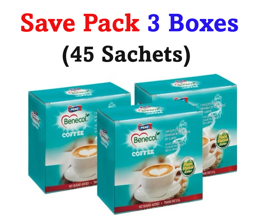 3x Benecol Instant Coffee Mixed Plant Stanol Cholesterol Low No sugar 45 Sachets