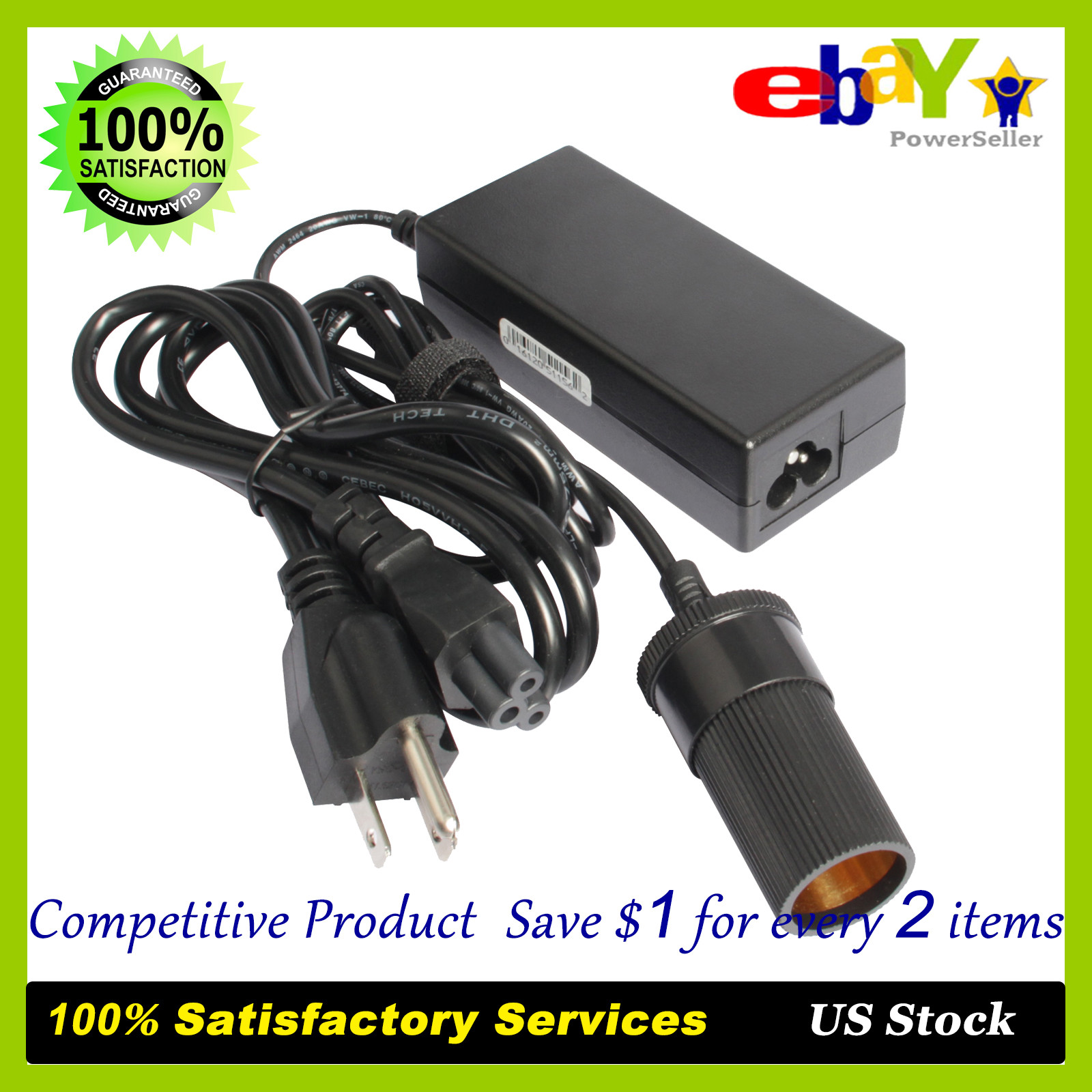 60W Vehicle Power Inverters 110V AC to 12V DC Car Cigarette Lighter Converter US