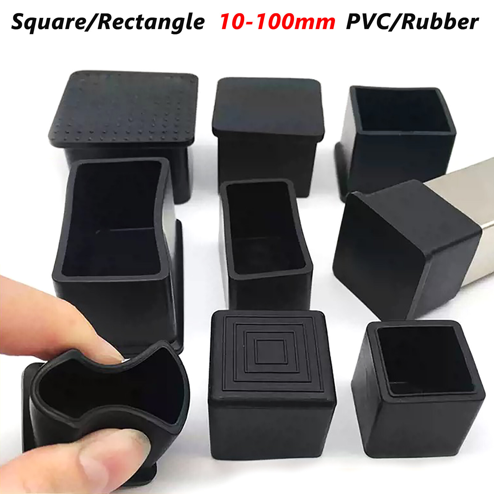 PVC Rubber End Caps Tube Pipe Blanking Cover Square Rectangle Furniture Feet Leg
