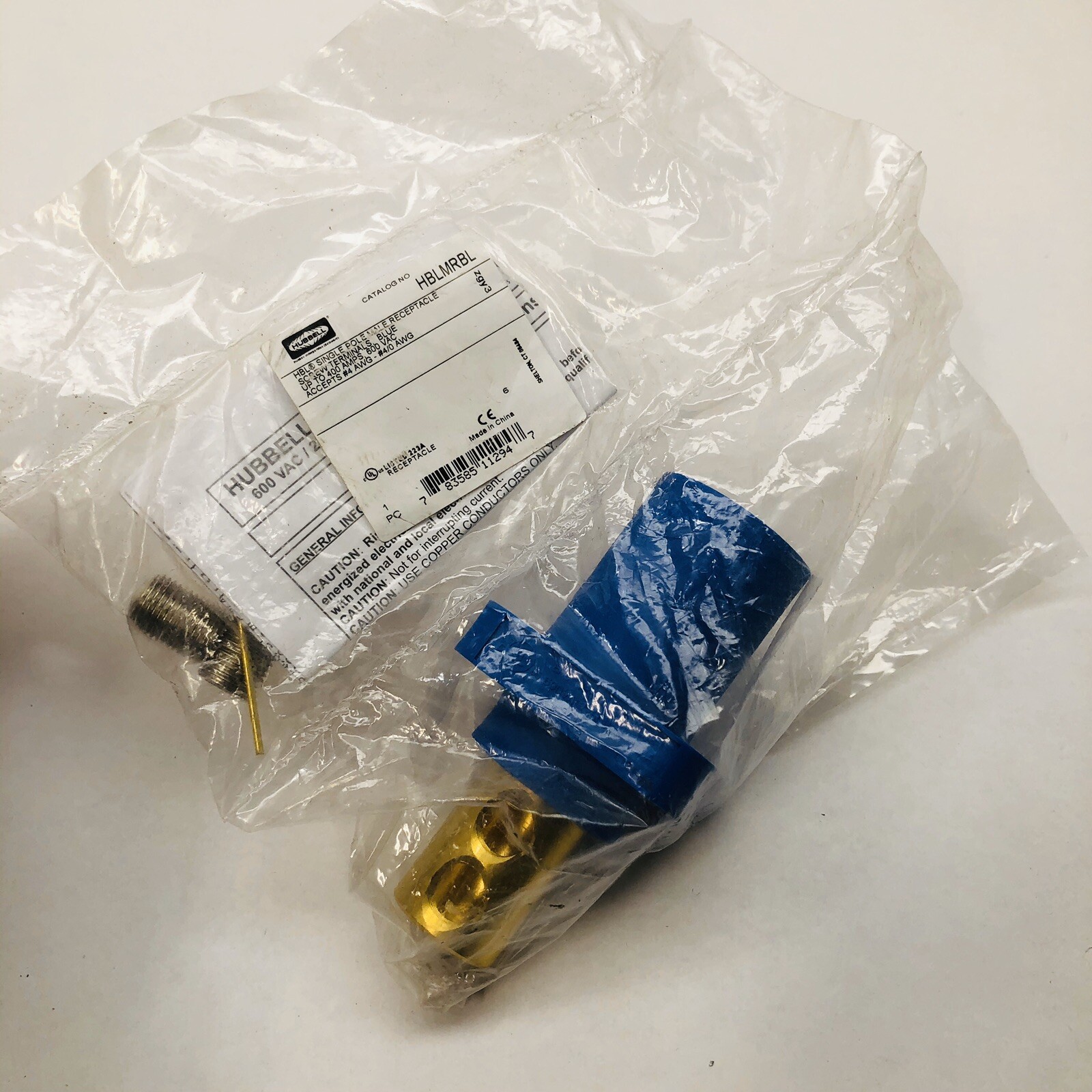 HUBBELL HBLMRBL SINGLE POLE MALE RECEPTACLE SCREW TERMINAL BLUE UP TO 400A 600V