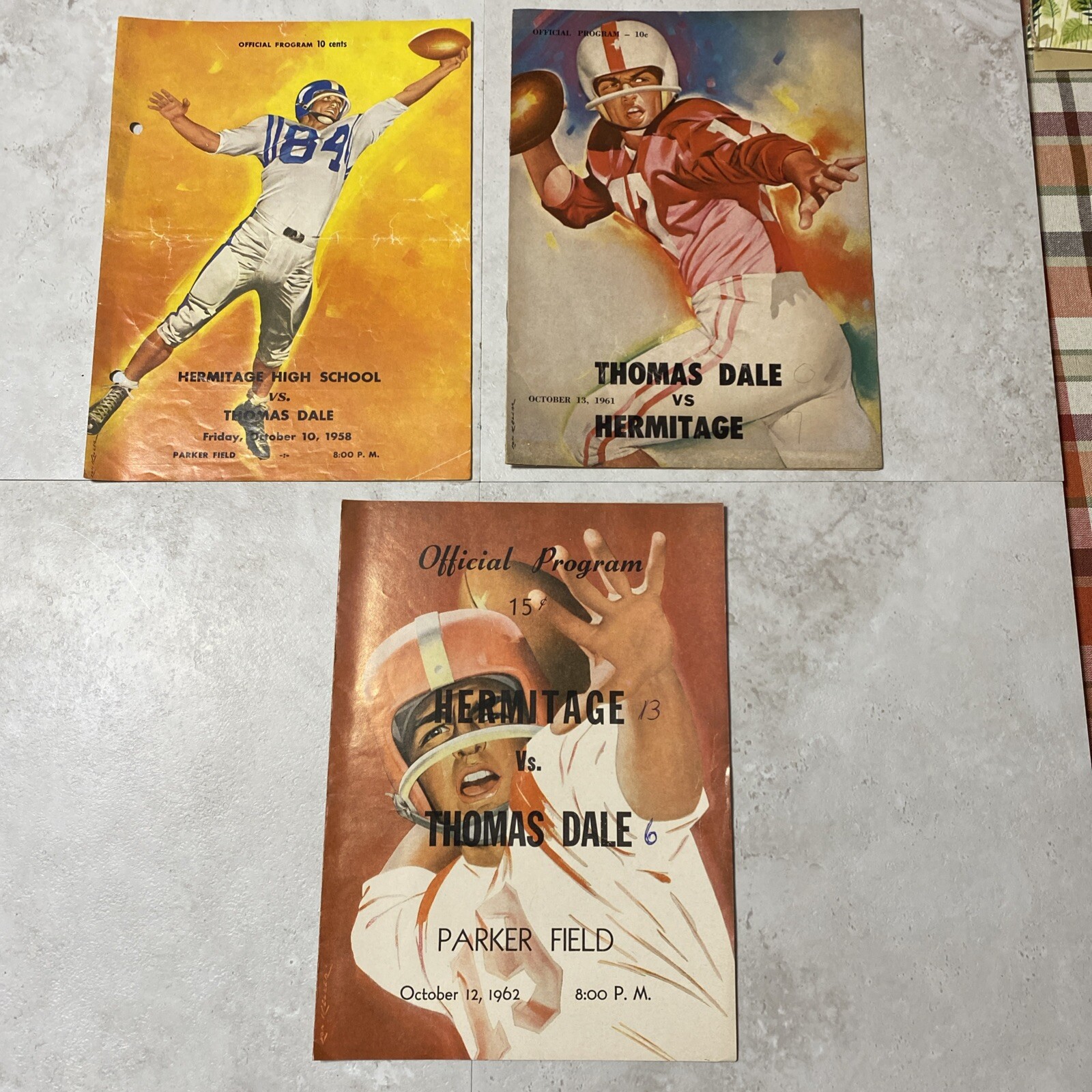 (3) ‘58, ‘61, ‘62 Thomas Dale Hermitage HS Football Game Programs Richmond VA