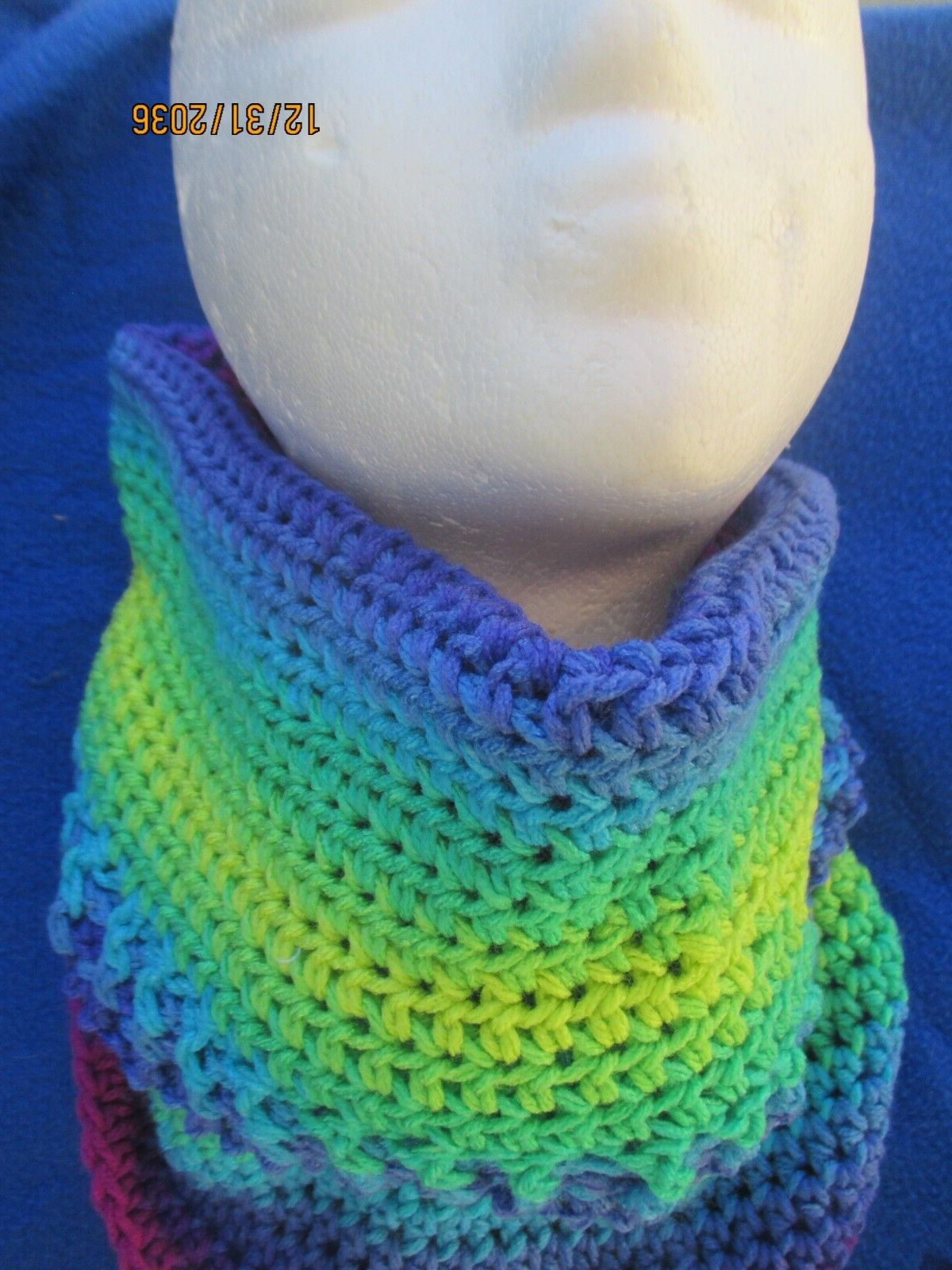 Ladies Hand Crochet Cowl Collar Very Warm Bright Colors Red, Blue, Green 15.5 in