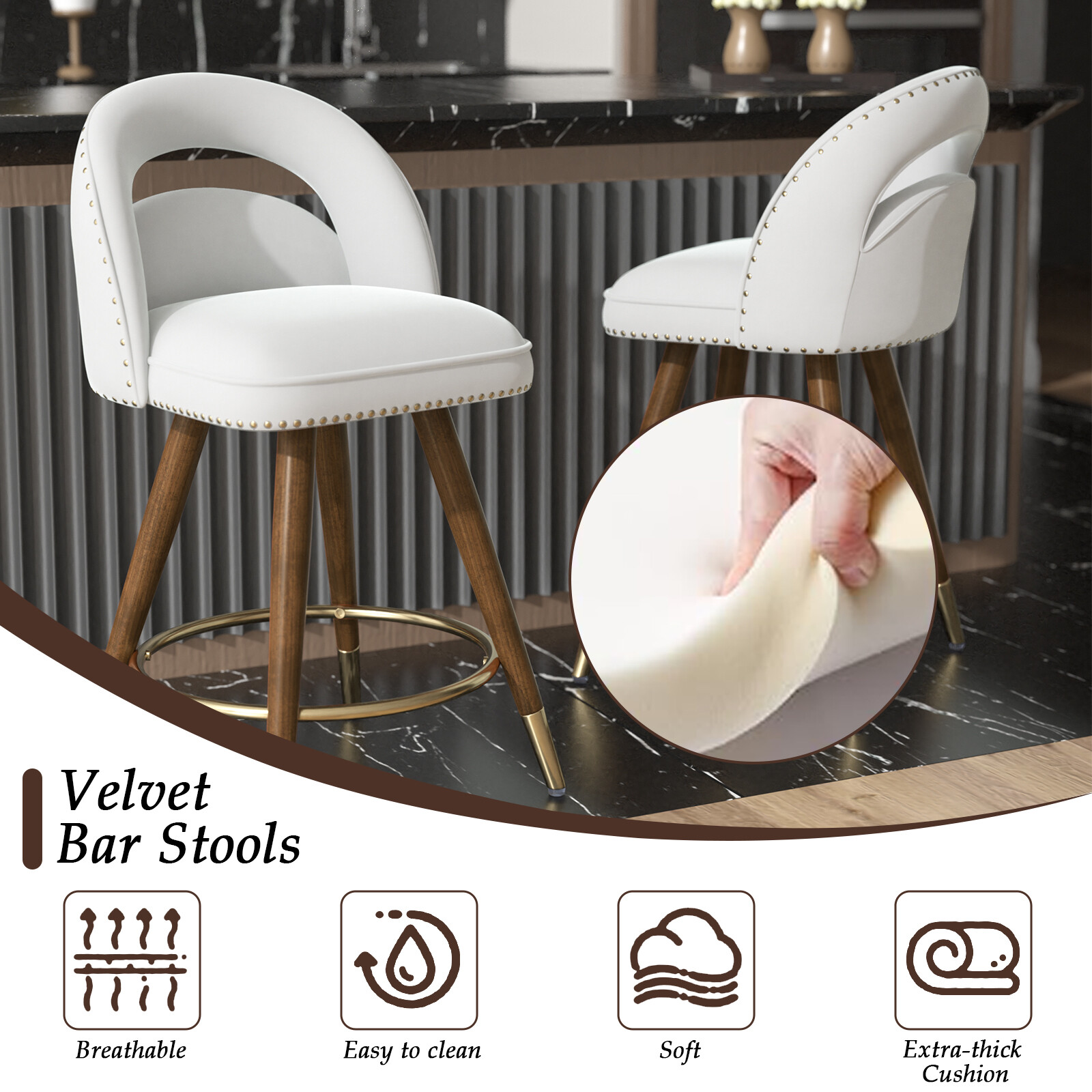 Modern Bar Stools Set of 2/4 Swivel Counter height stools for Kitchen Island