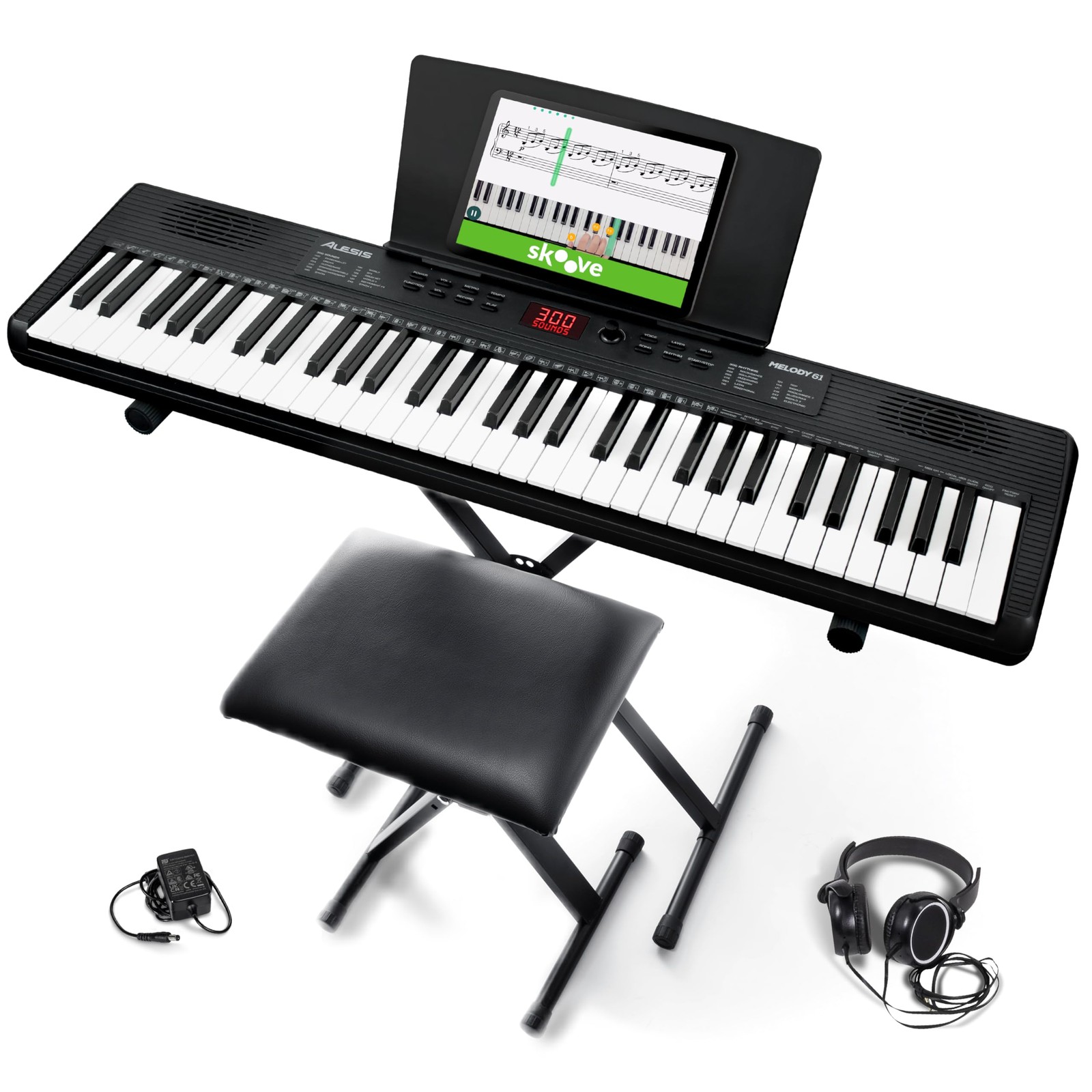Alesis Melody 61 MK4 61~Key Keyboard Piano Set with Stand, Bench, Headphones