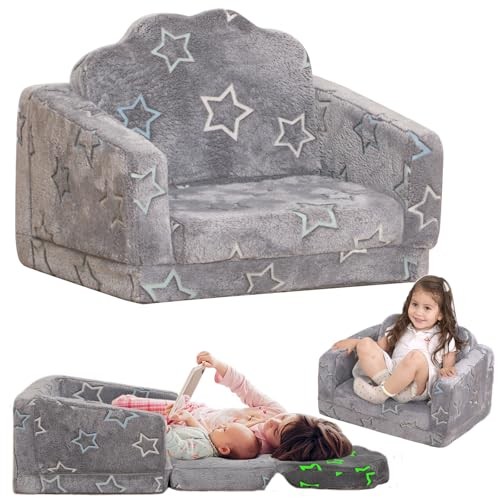 Play Couch Sofa for Kids Fold Out Flip Out Kids Sofa Chair 2 in 1 Grey