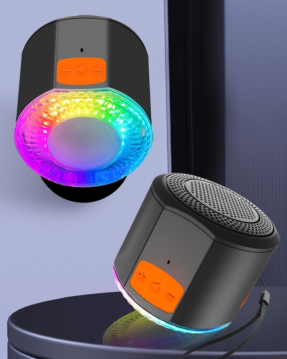 Small Portable Speakers Bluetooth Wireless with Lights, Magnetic Stick Black